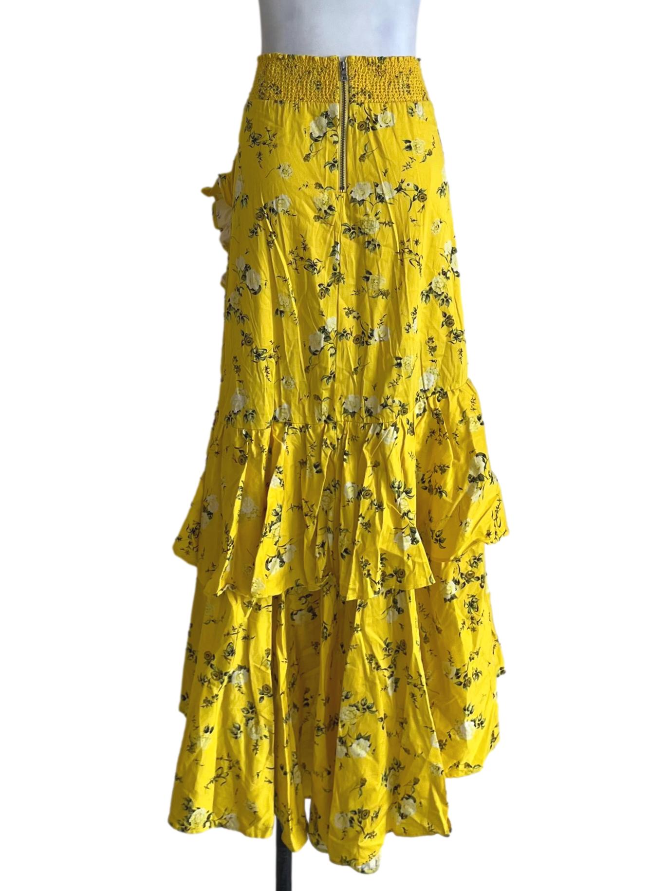 Butter Yellow Floral A-Line Skirt