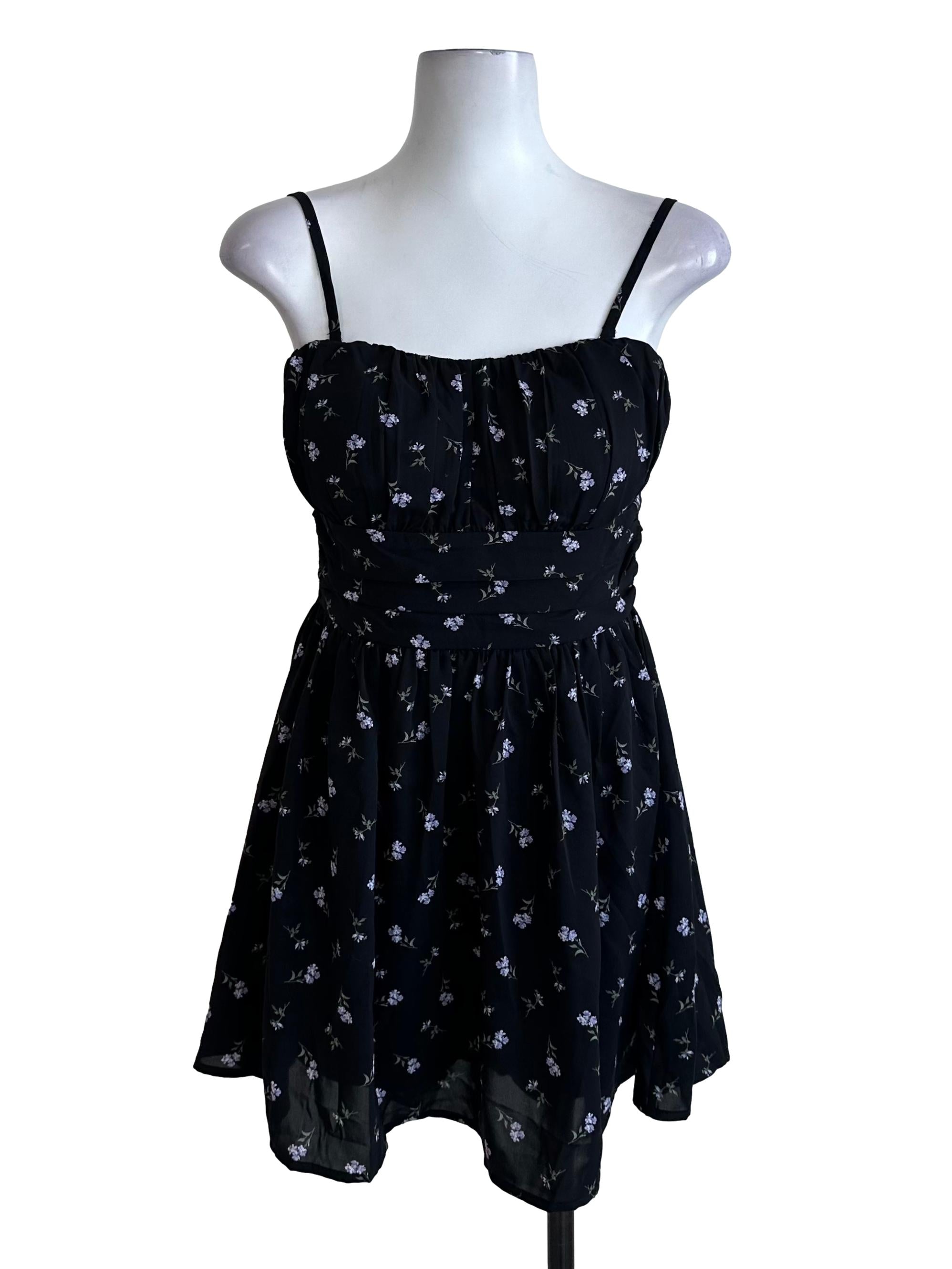 Onyx Black Floral Babydoll Dress