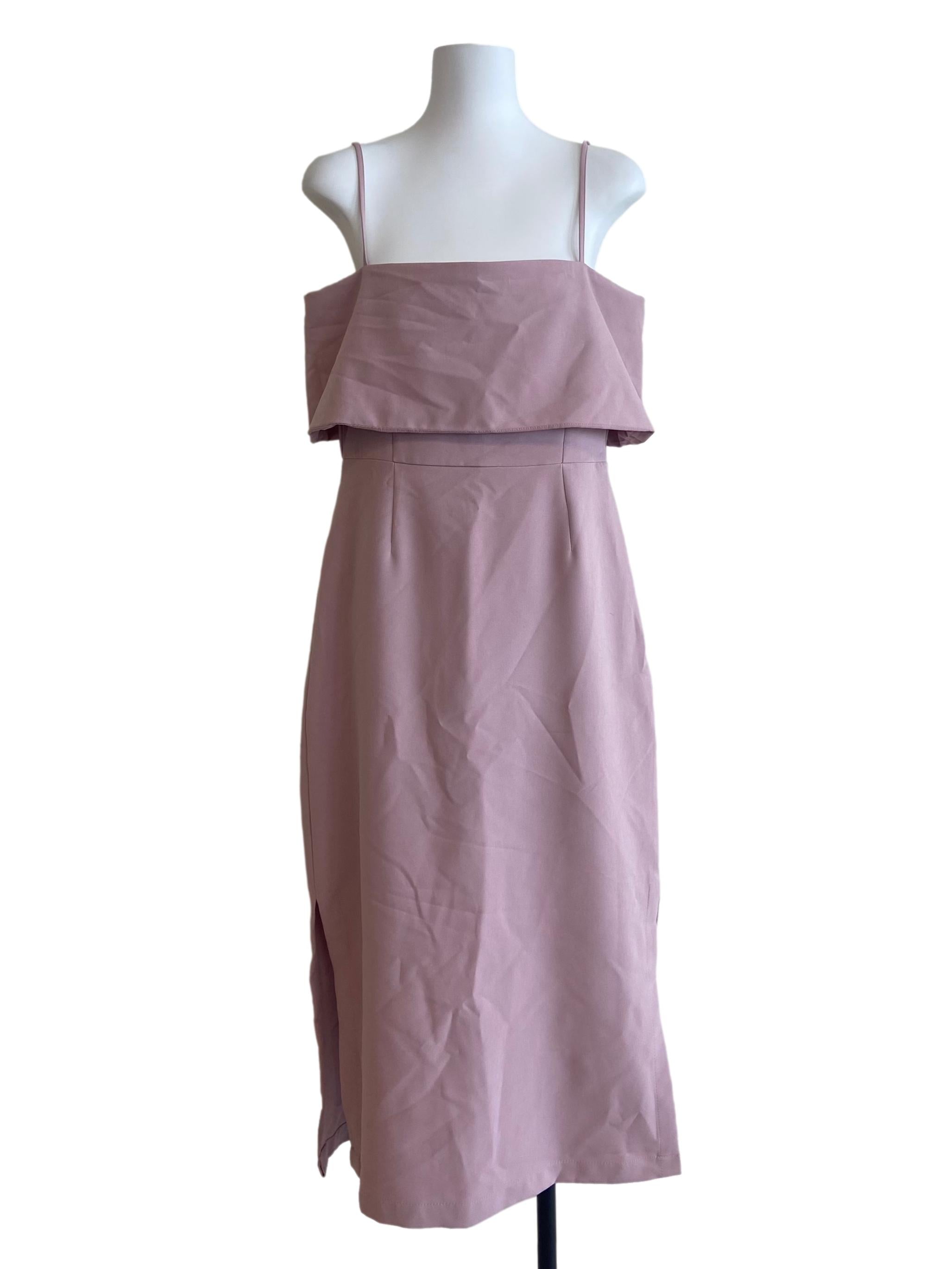 Crepe Pink Sleeveless Slit Dress