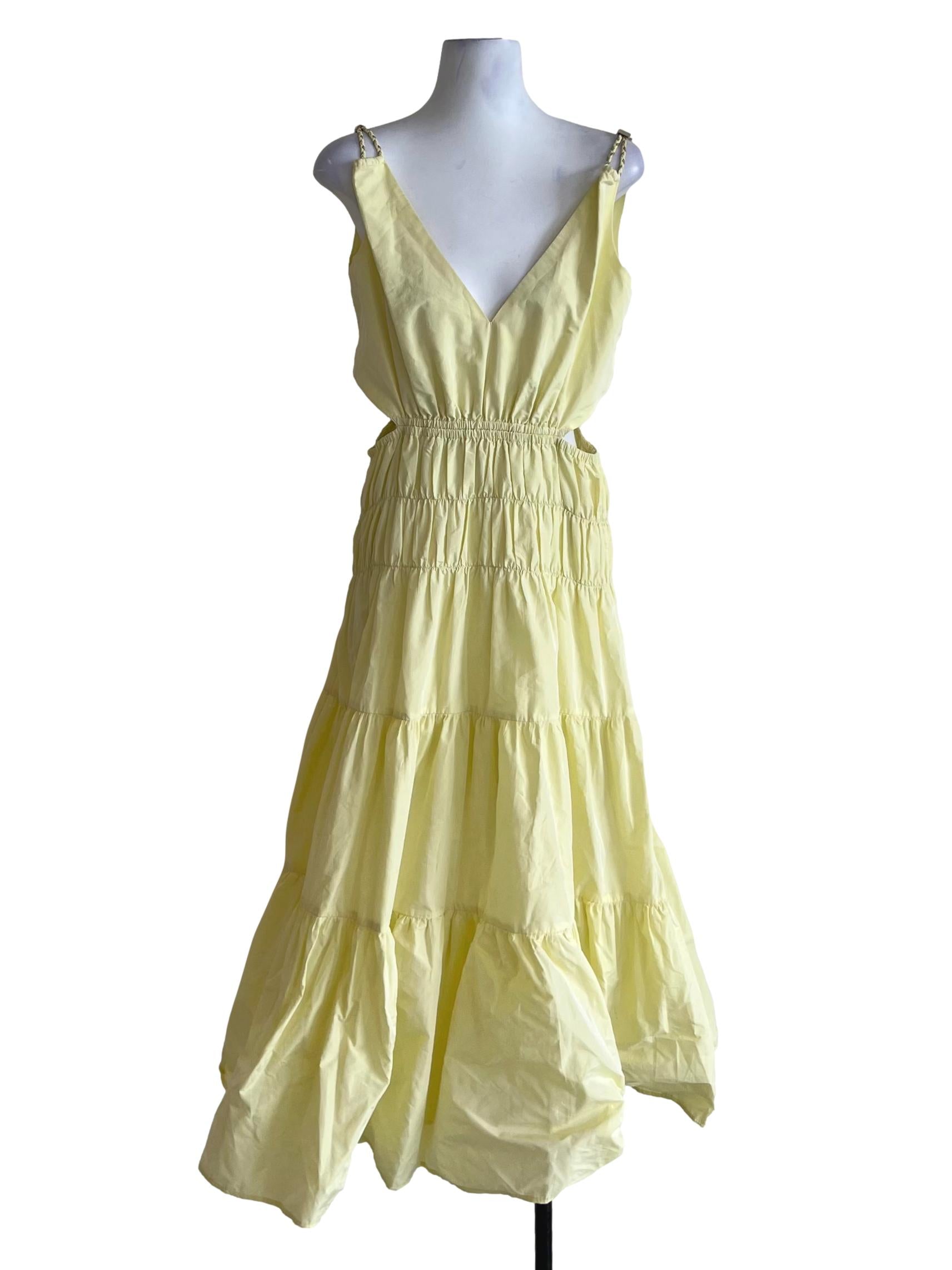 Buttermilk Yellow V-Neck A-Line Dress