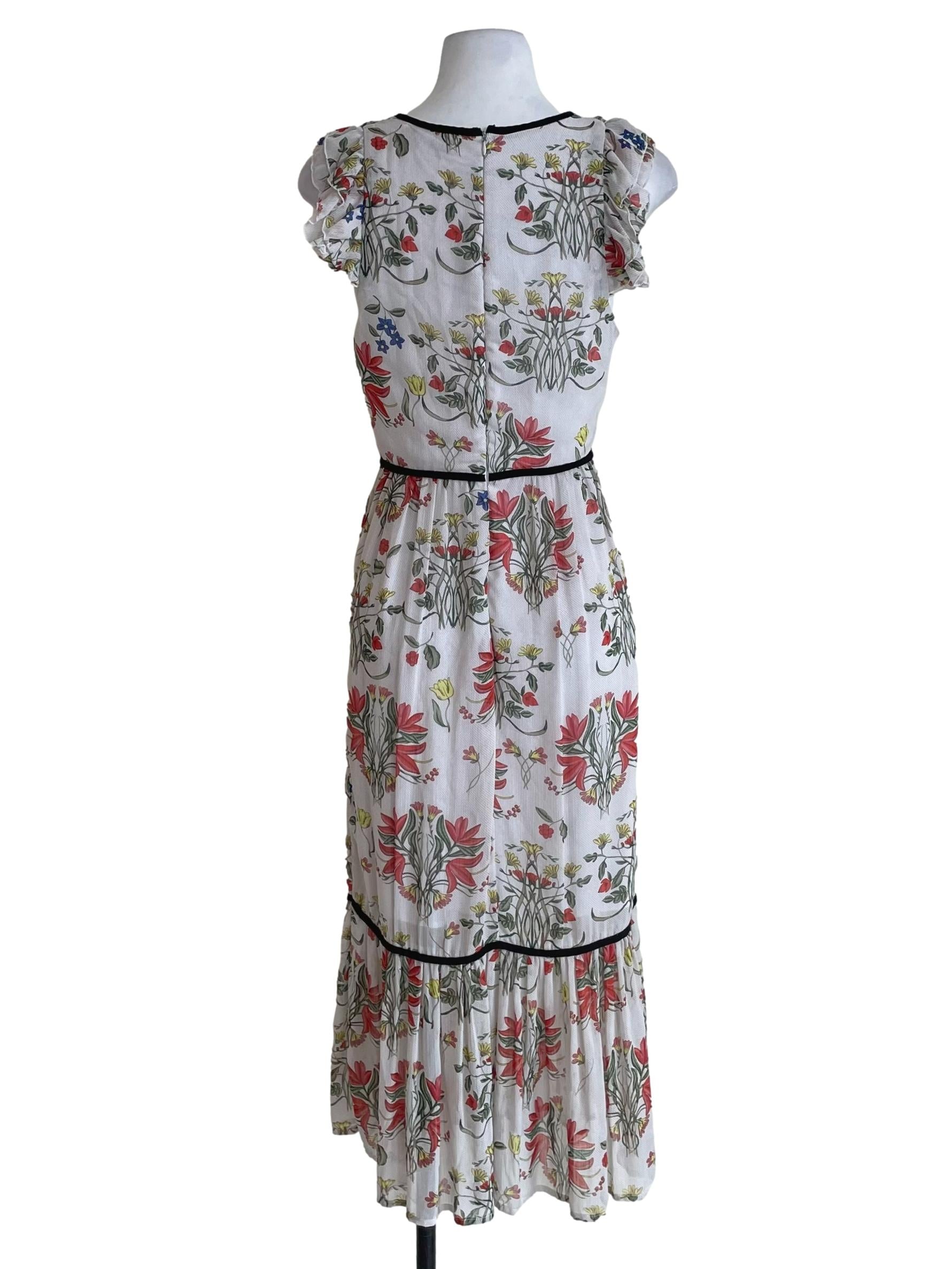 Chiffon White Floral Black Trace Dress