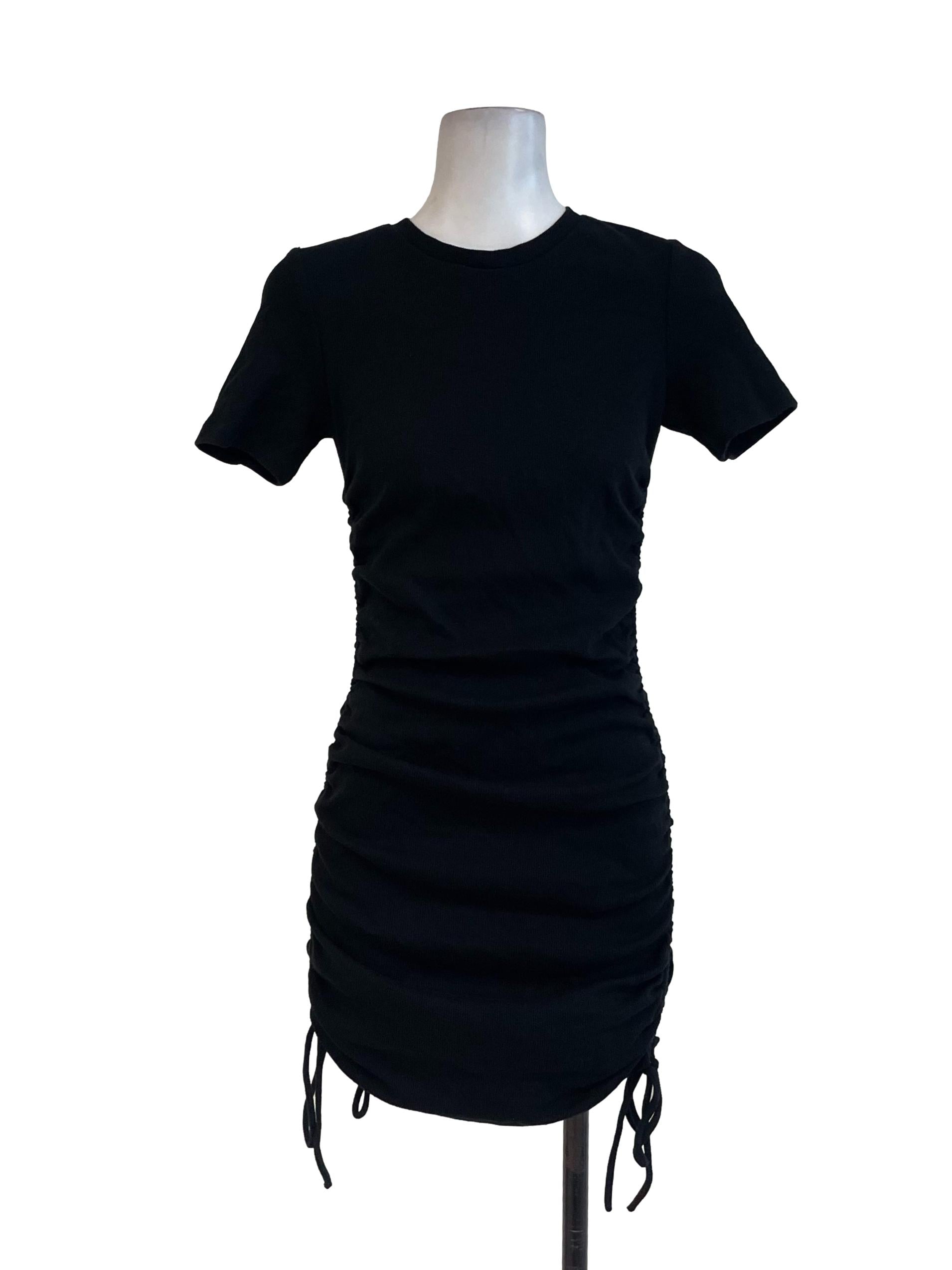 Black Pencil Strips Pattern Drawstring Dress
