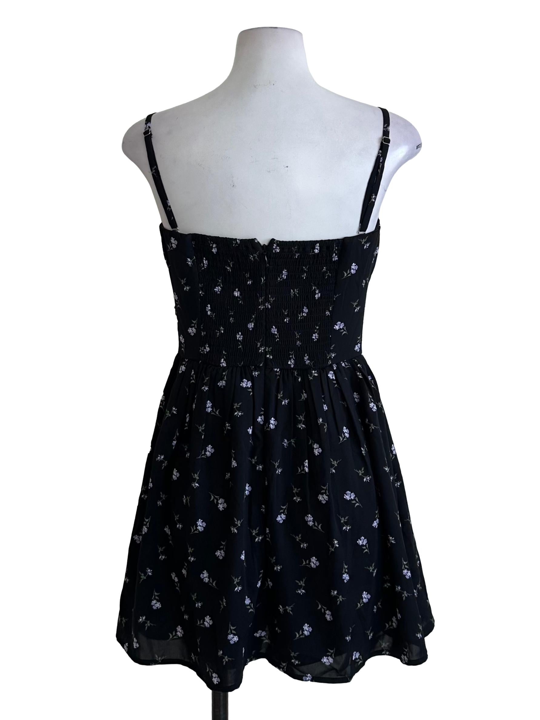 Onyx Black Floral Babydoll Dress