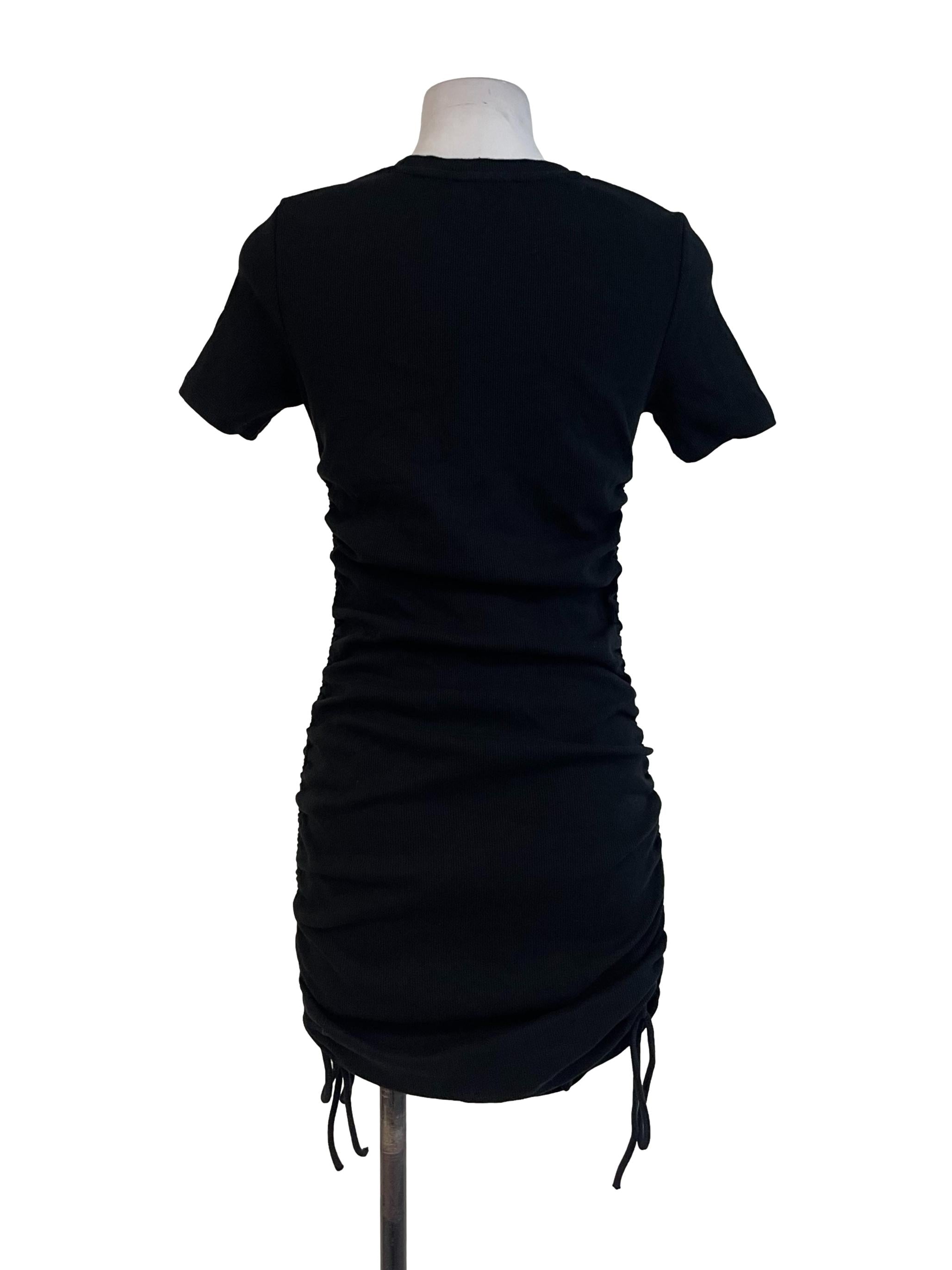 Black Pencil Strips Pattern Drawstring Dress