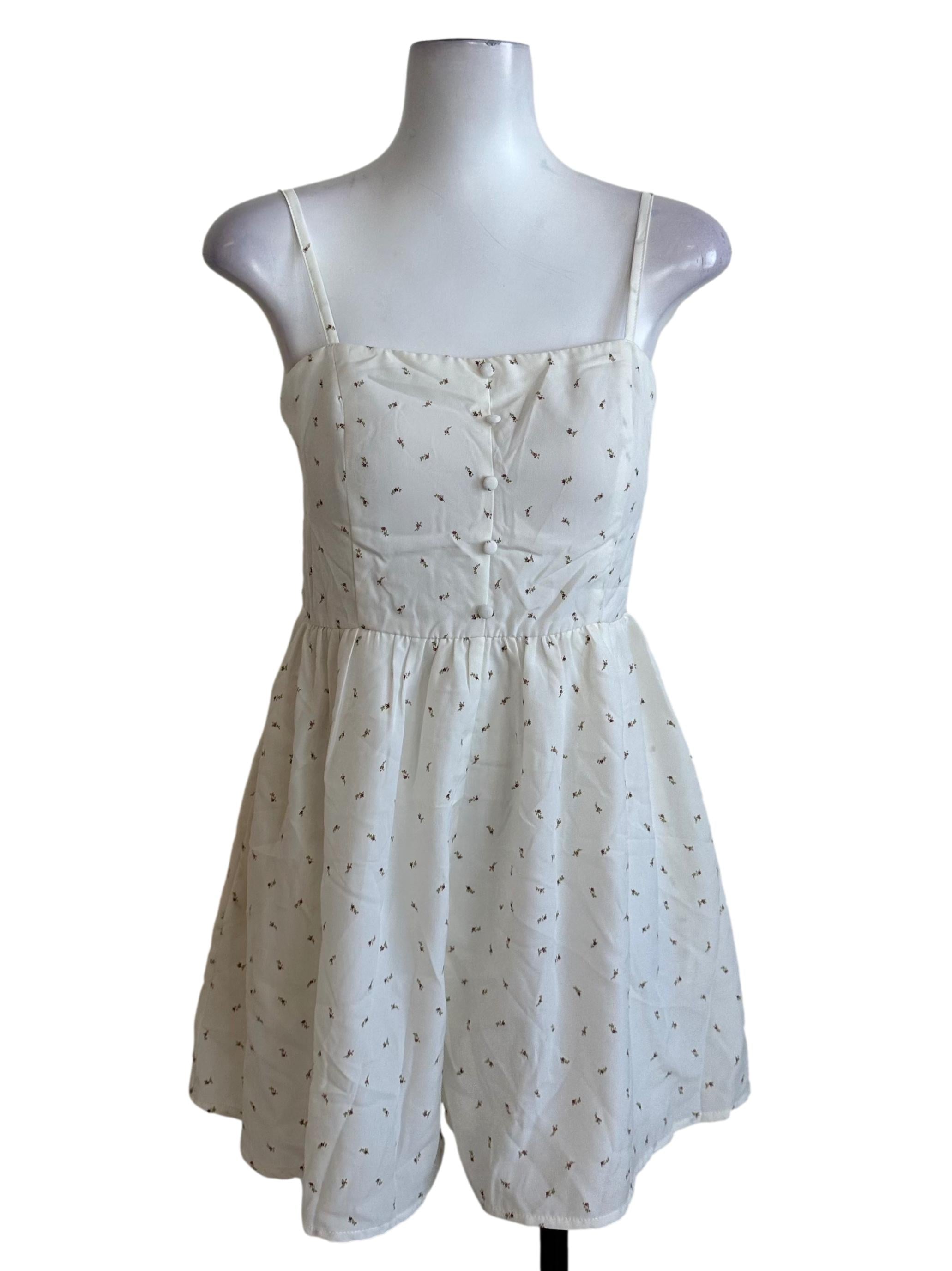 Cream White Pattern Square Neck Rompers
