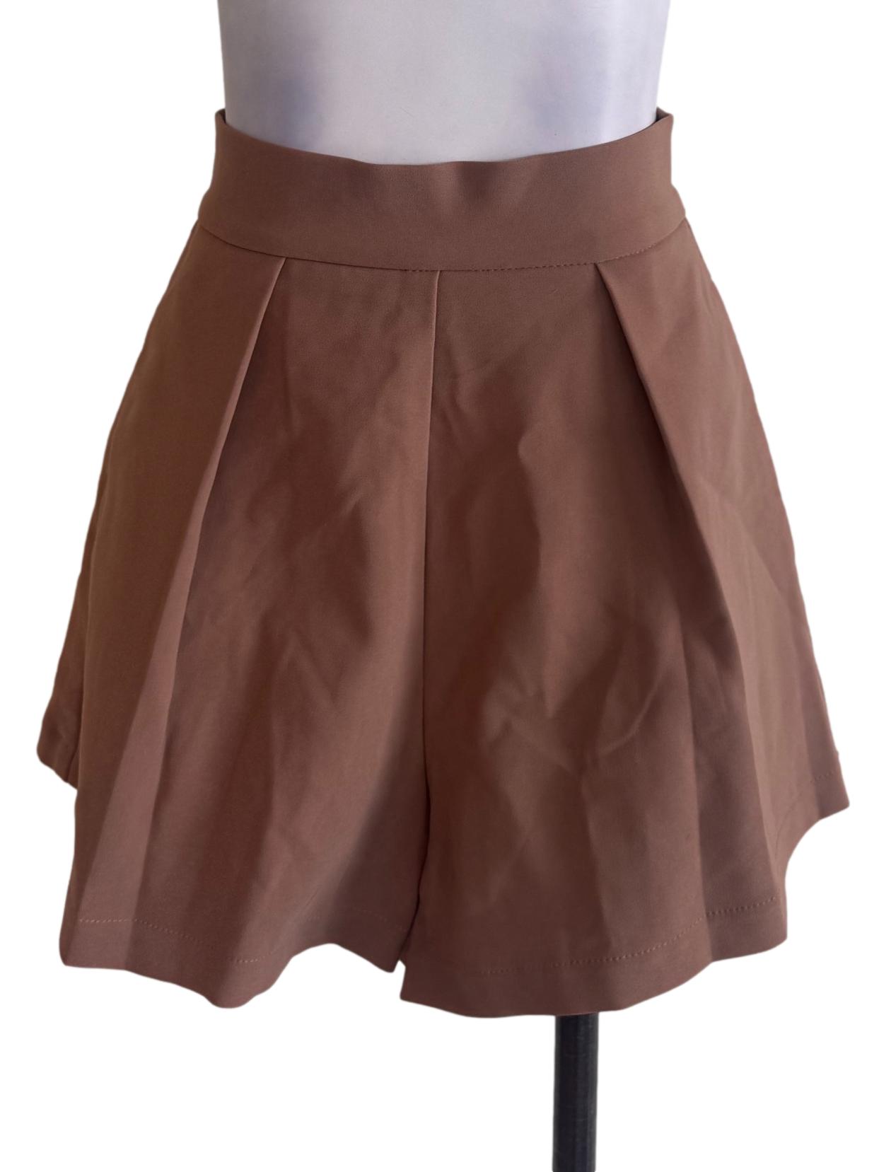 Brown Pleated Shorts