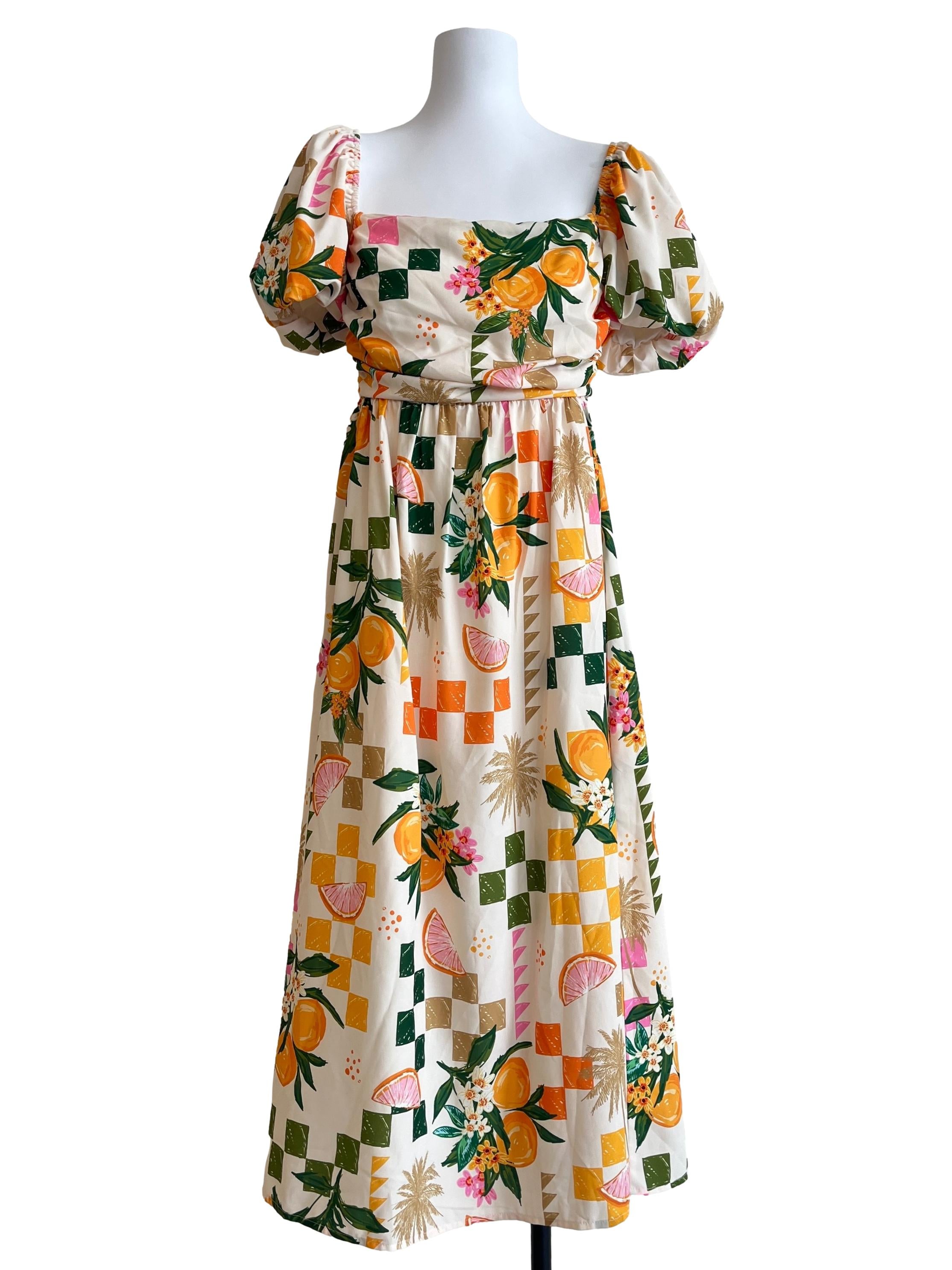 Lemon Yellow Puff Sleeve Empire Dress