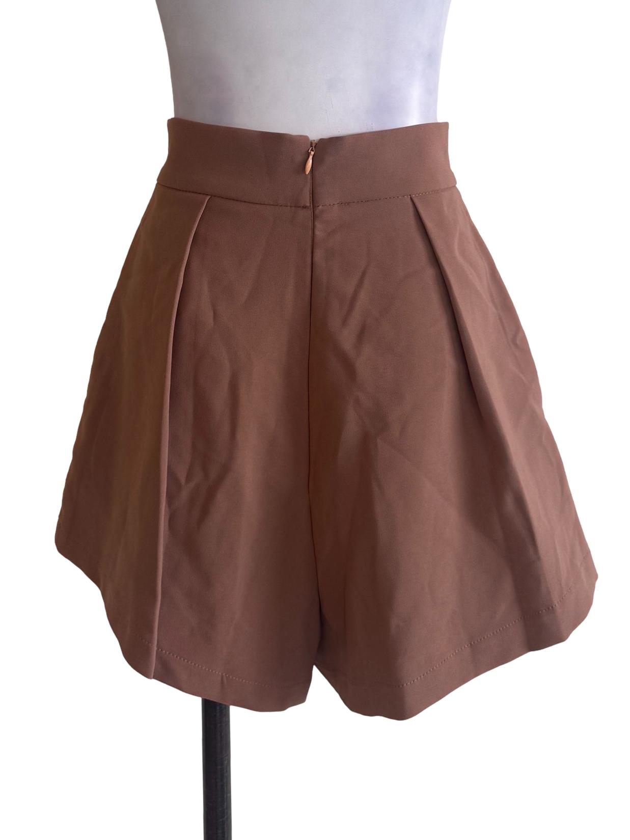 Brown Pleated Shorts
