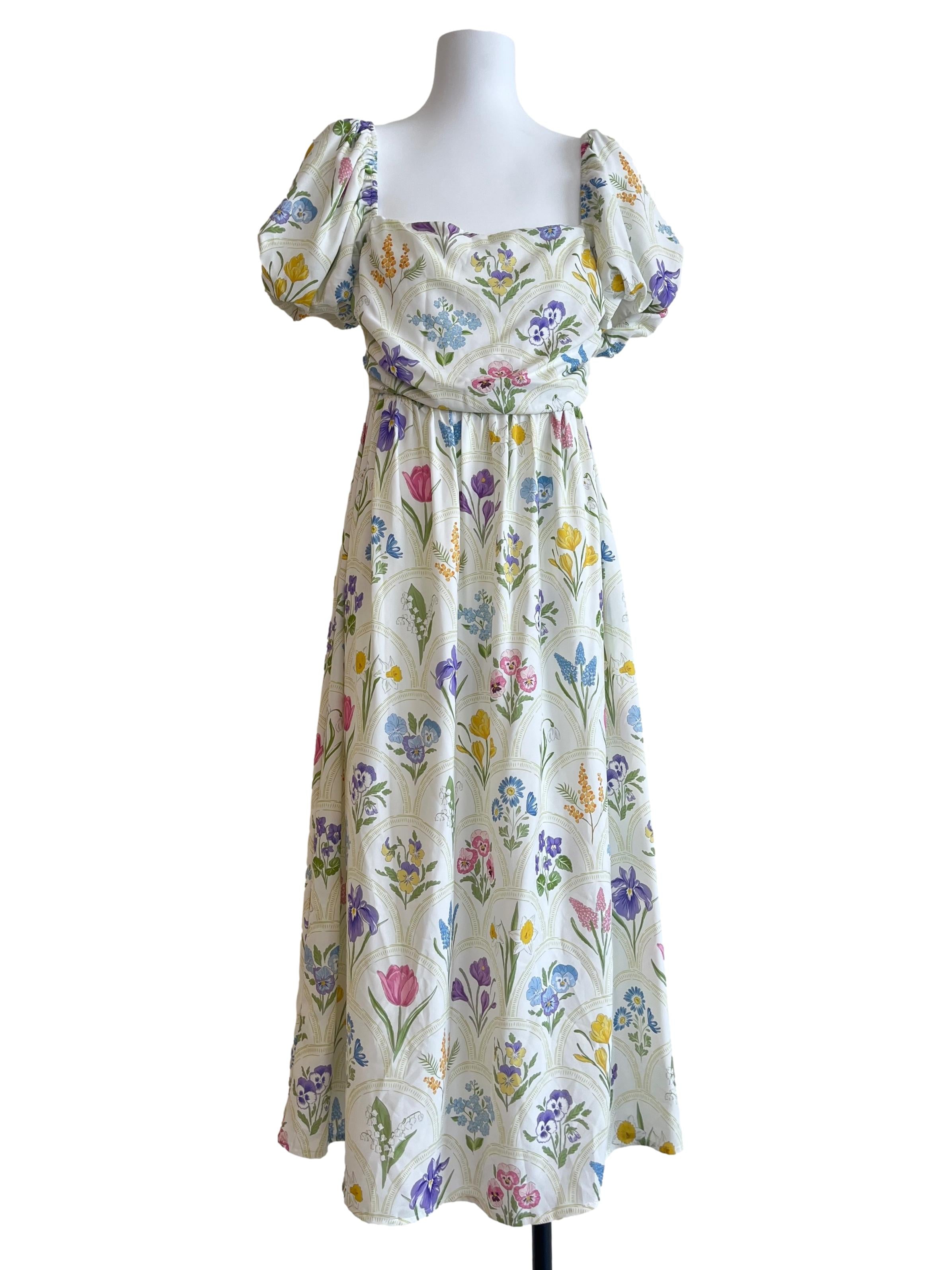 Daisy White Puff Sleeve Empire Dress