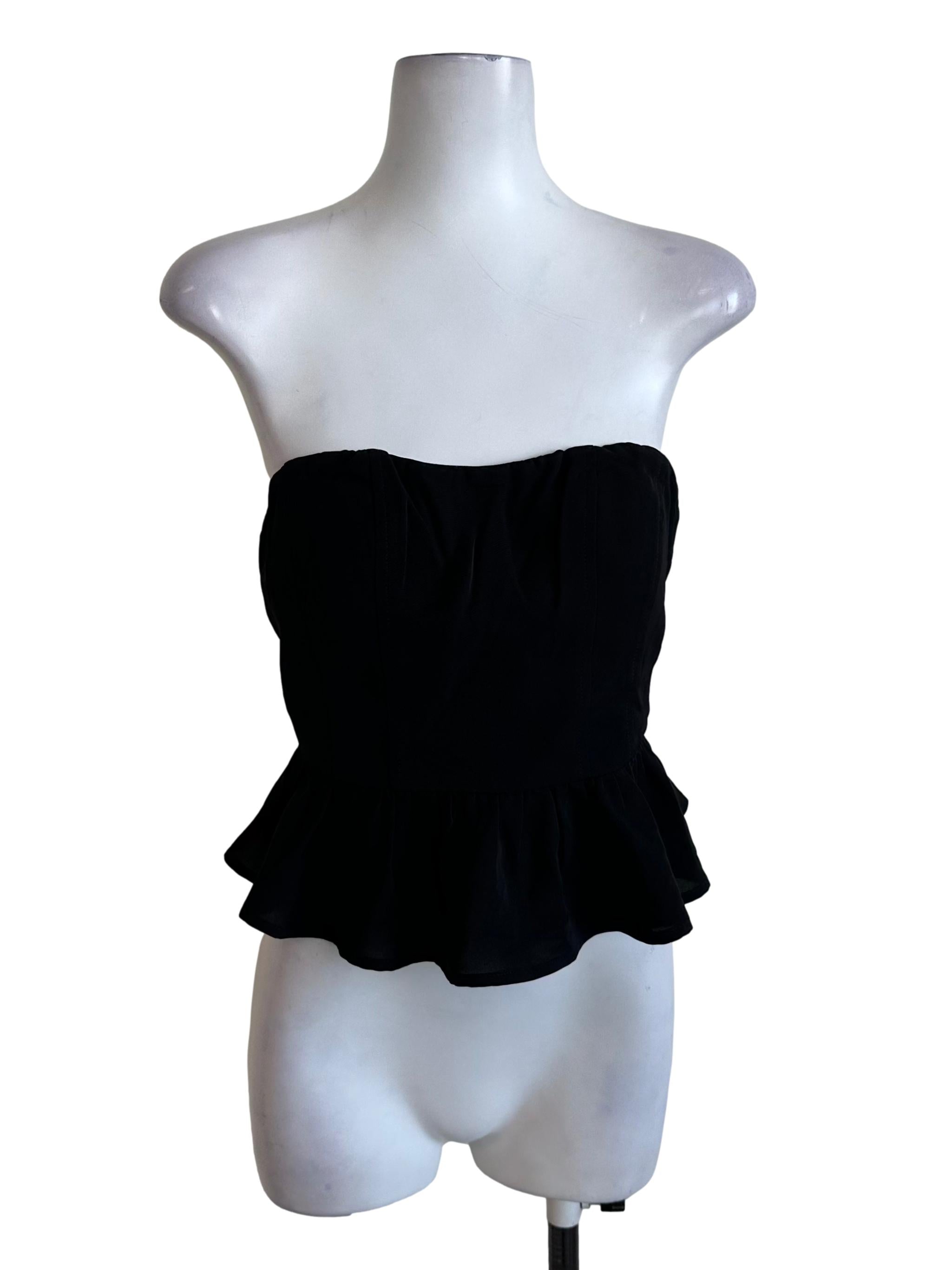 Rich Black Panel Peplum Tube Top