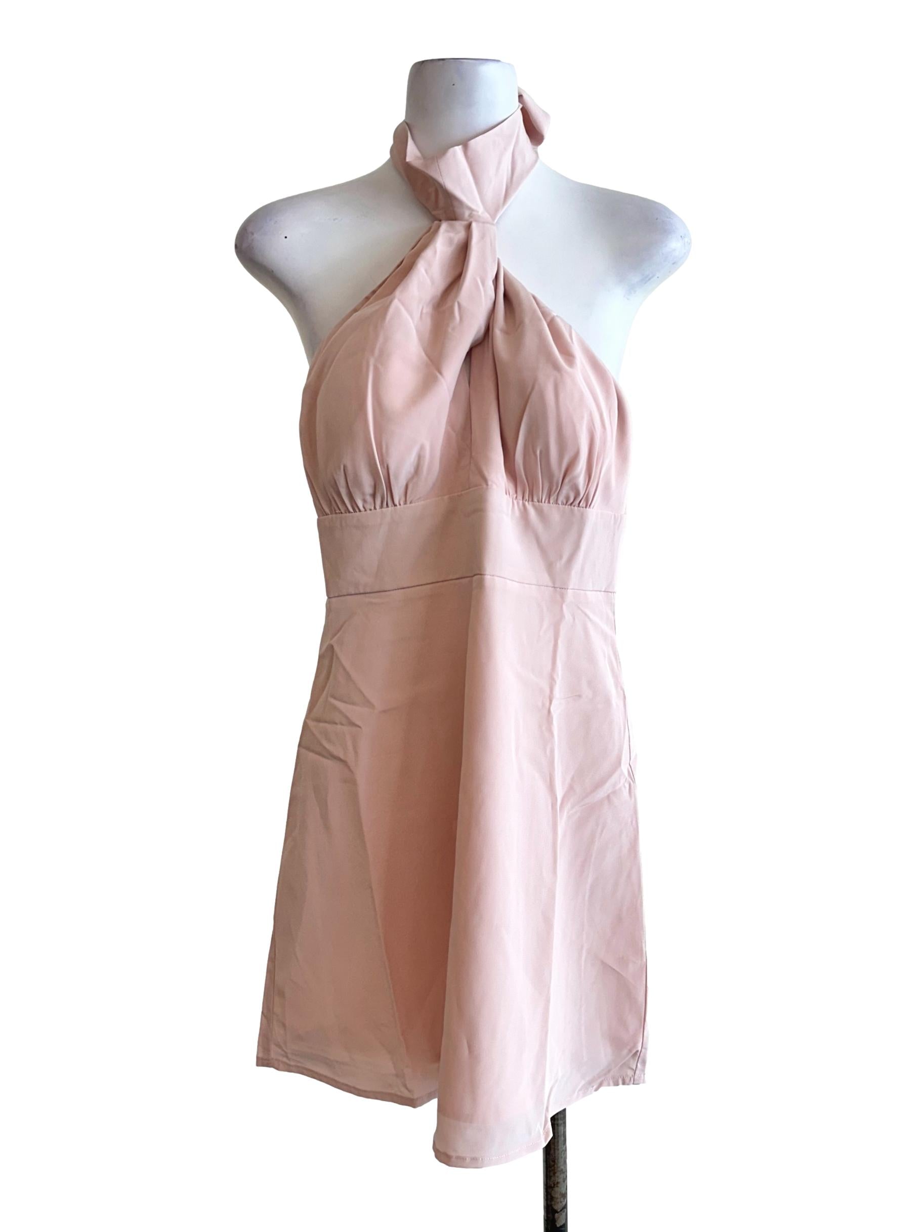Rose Pink Padded Halter Neck Mini Dress