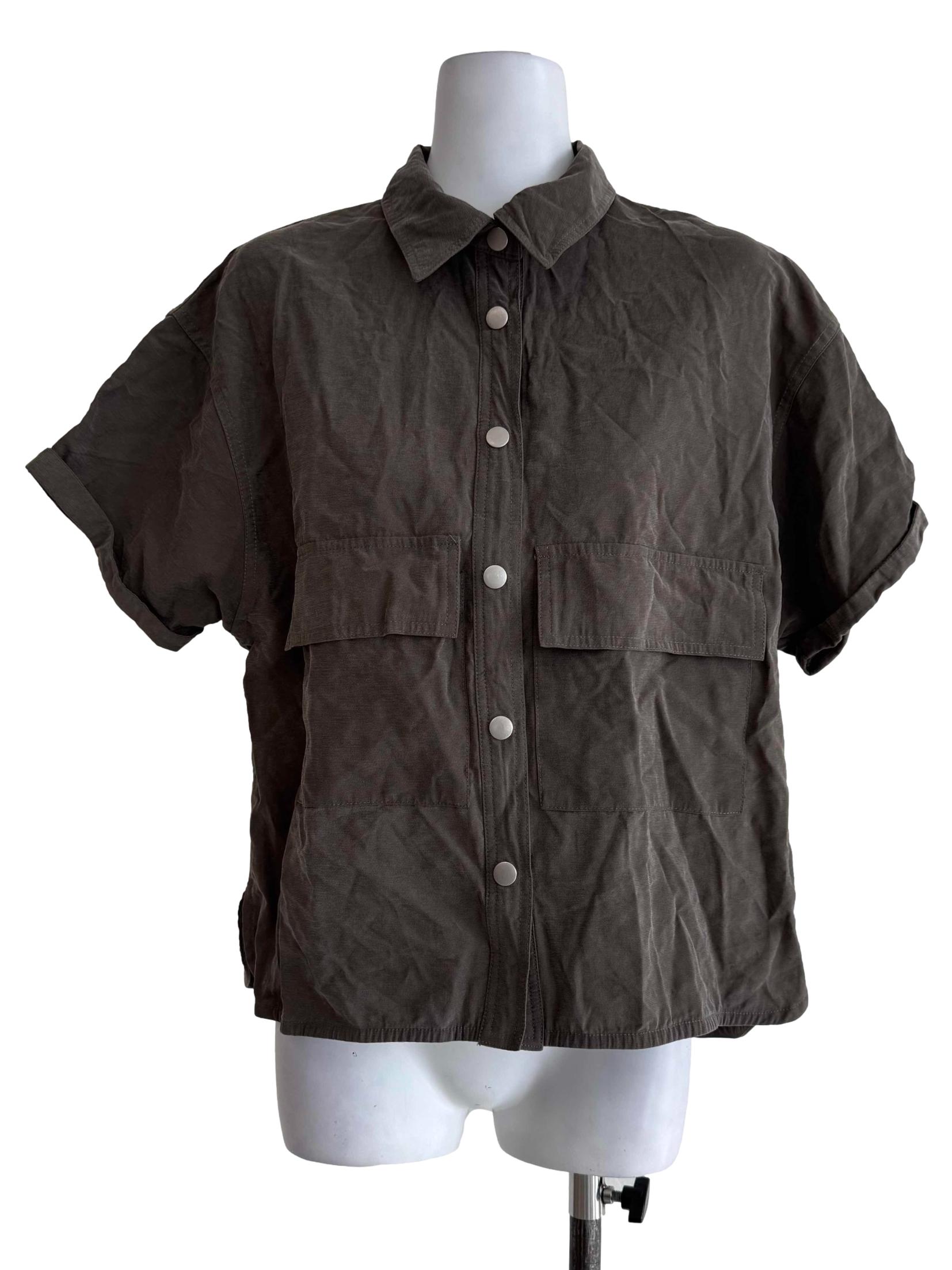 Army Green Short Sleeve Blouse