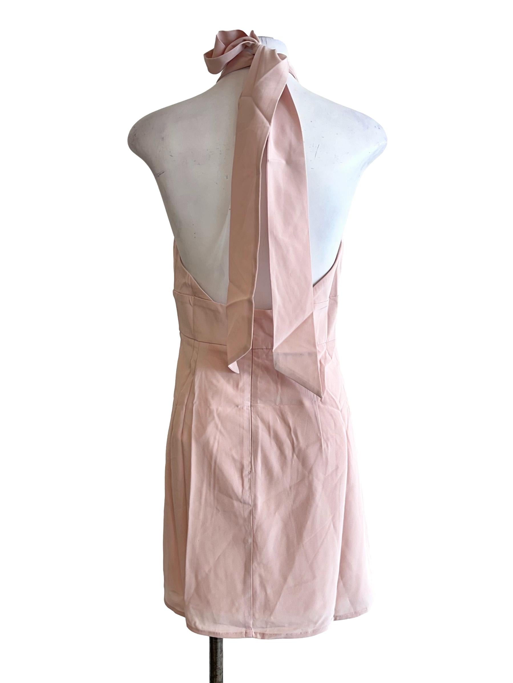 Rose Pink Padded Halter Neck Mini Dress