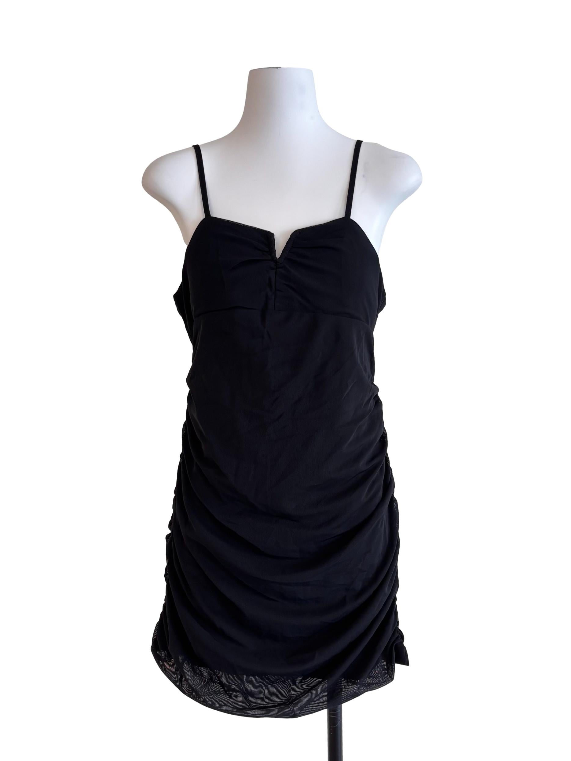 Jet Black Draped Mesh Dress