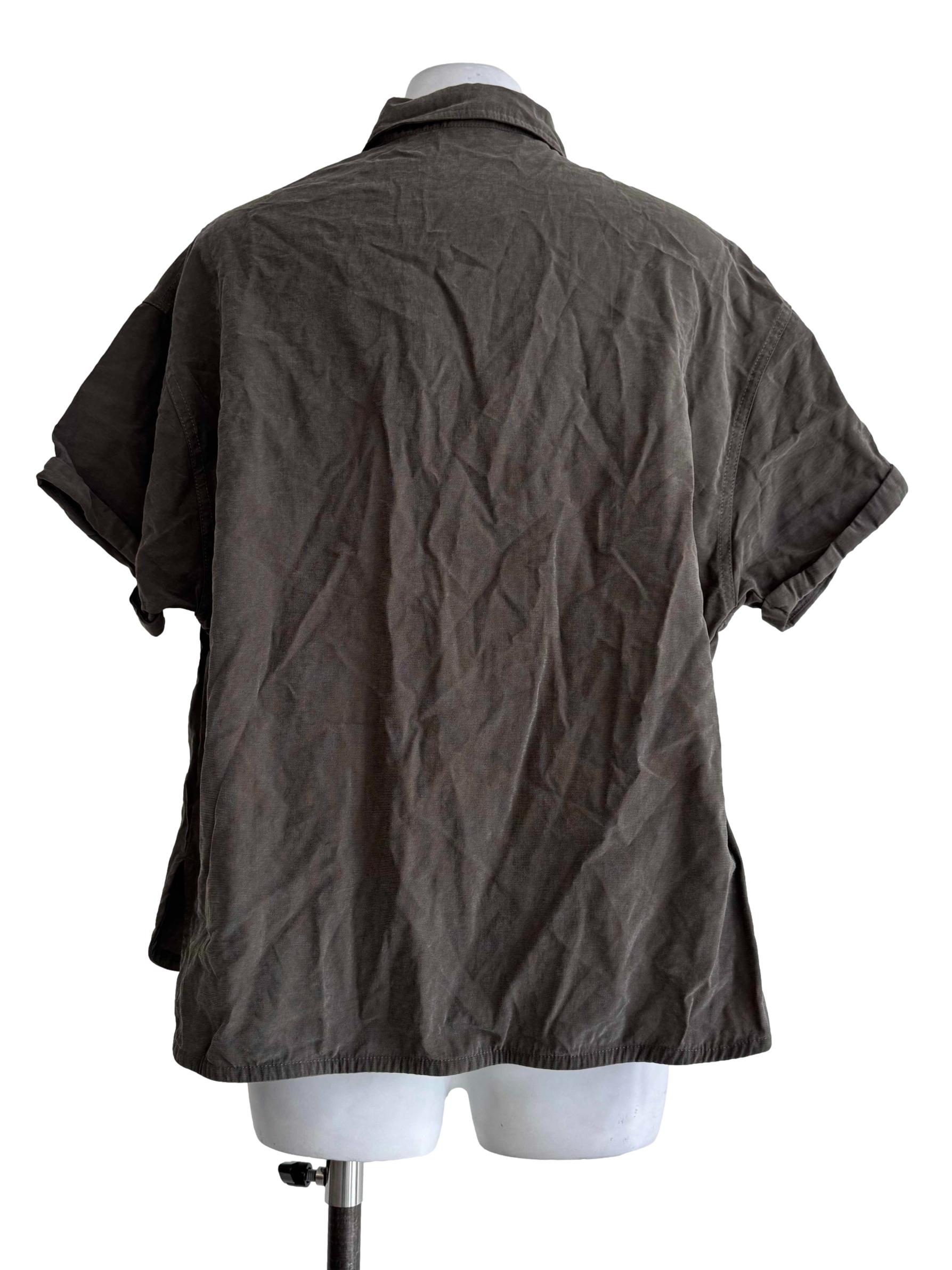 Army Green Short Sleeve Blouse