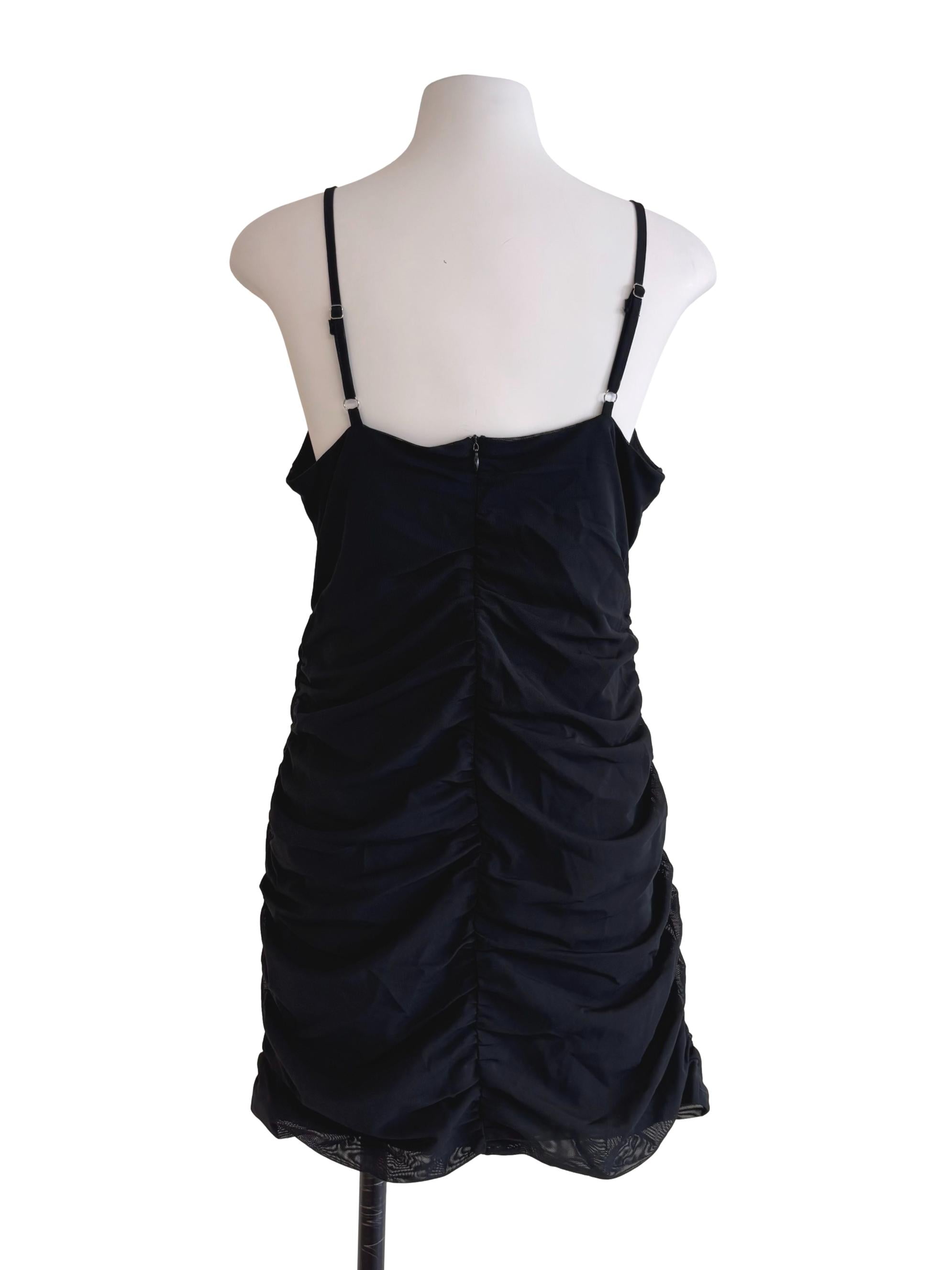 Jet Black Draped Mesh Dress