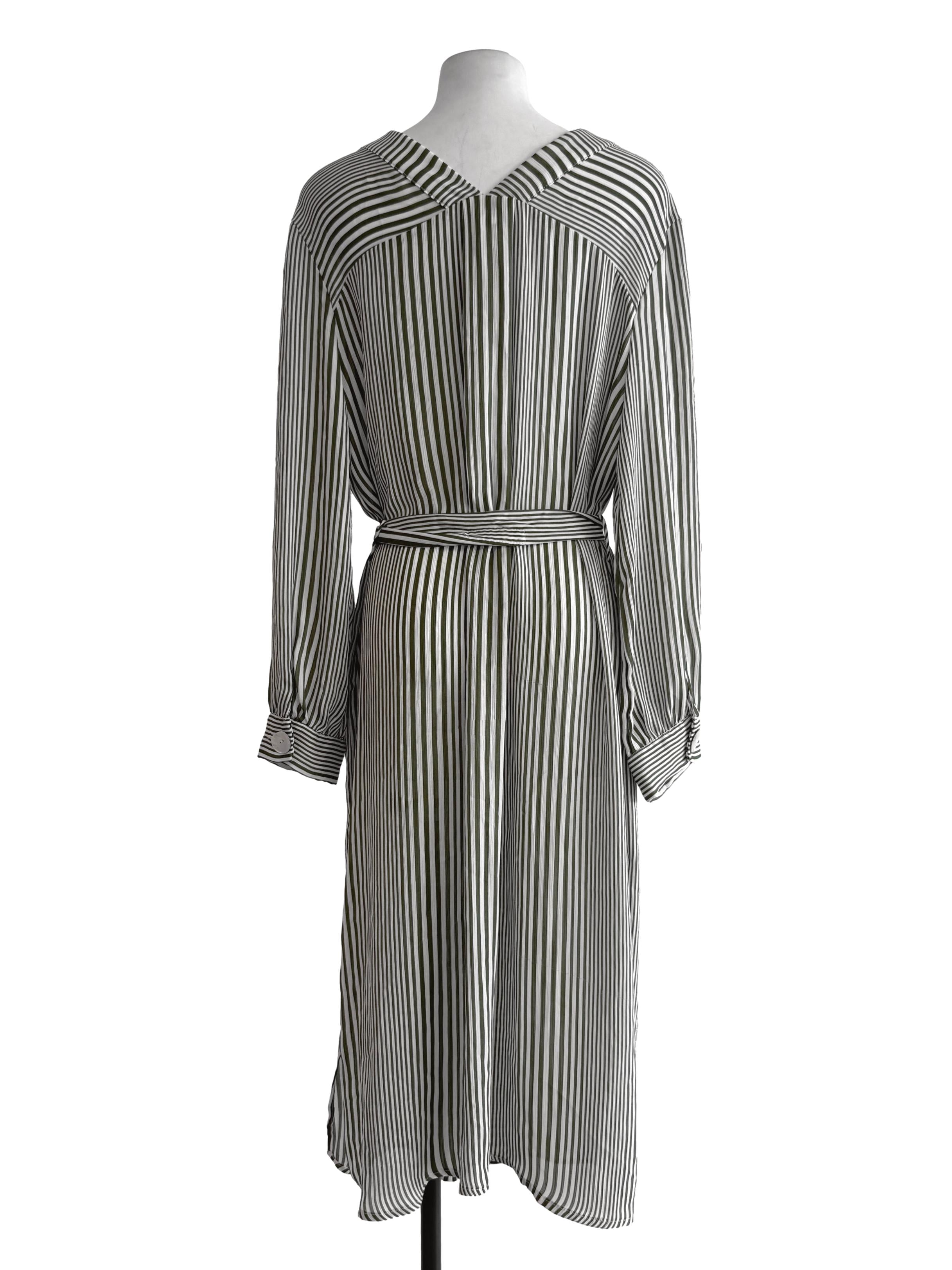 Green Strips Sheer Long Sleeve Dress