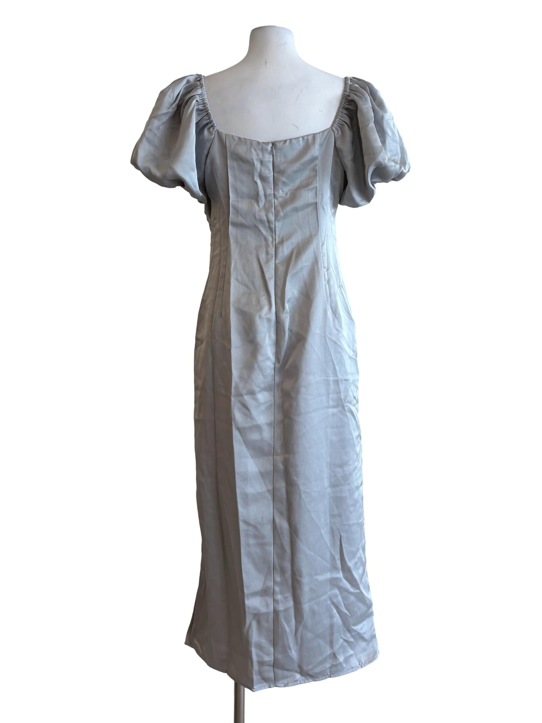 Silver Satin Puff Slip Dress