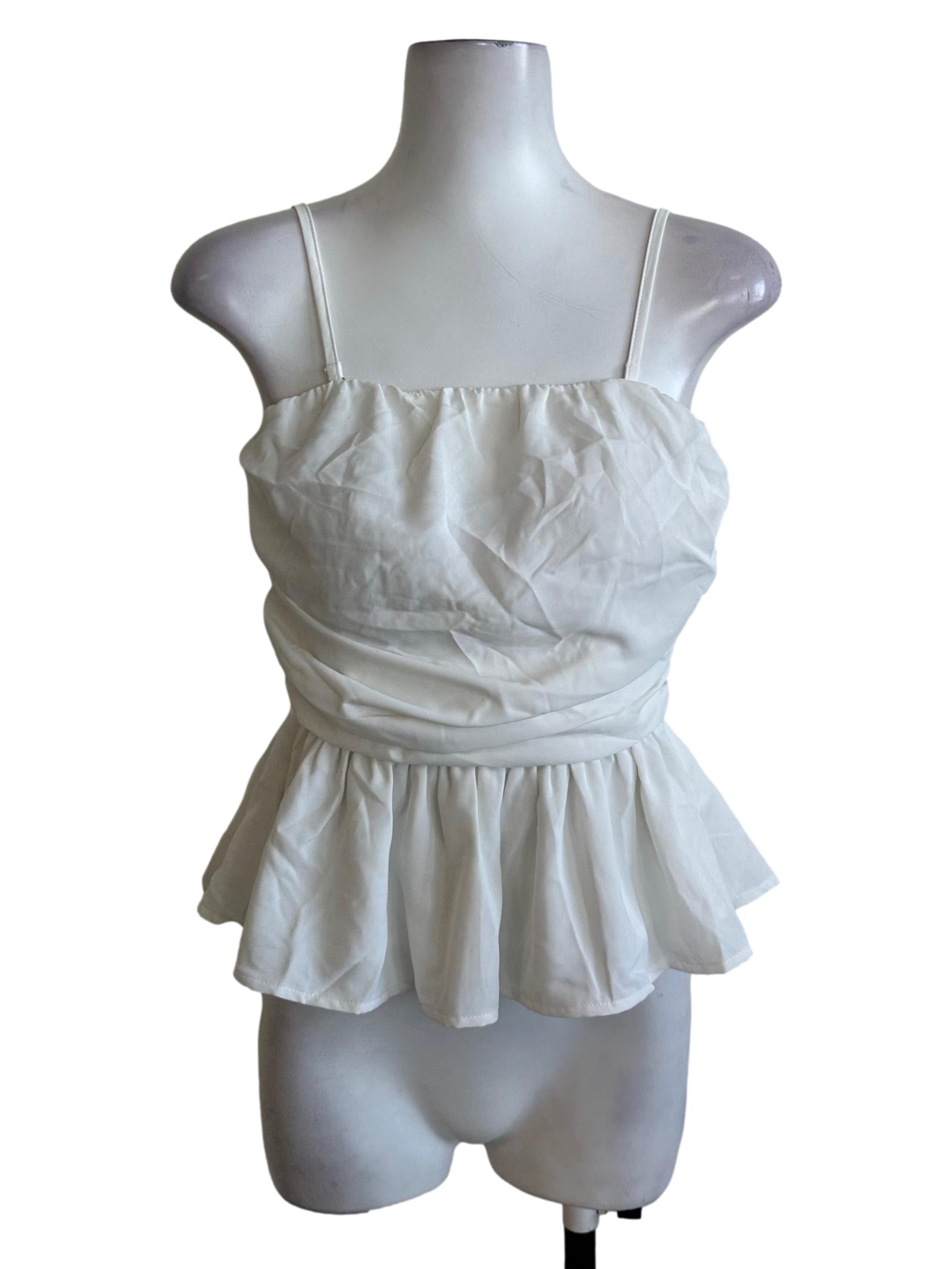 Ivory White Square Neck Drape Peplum Top