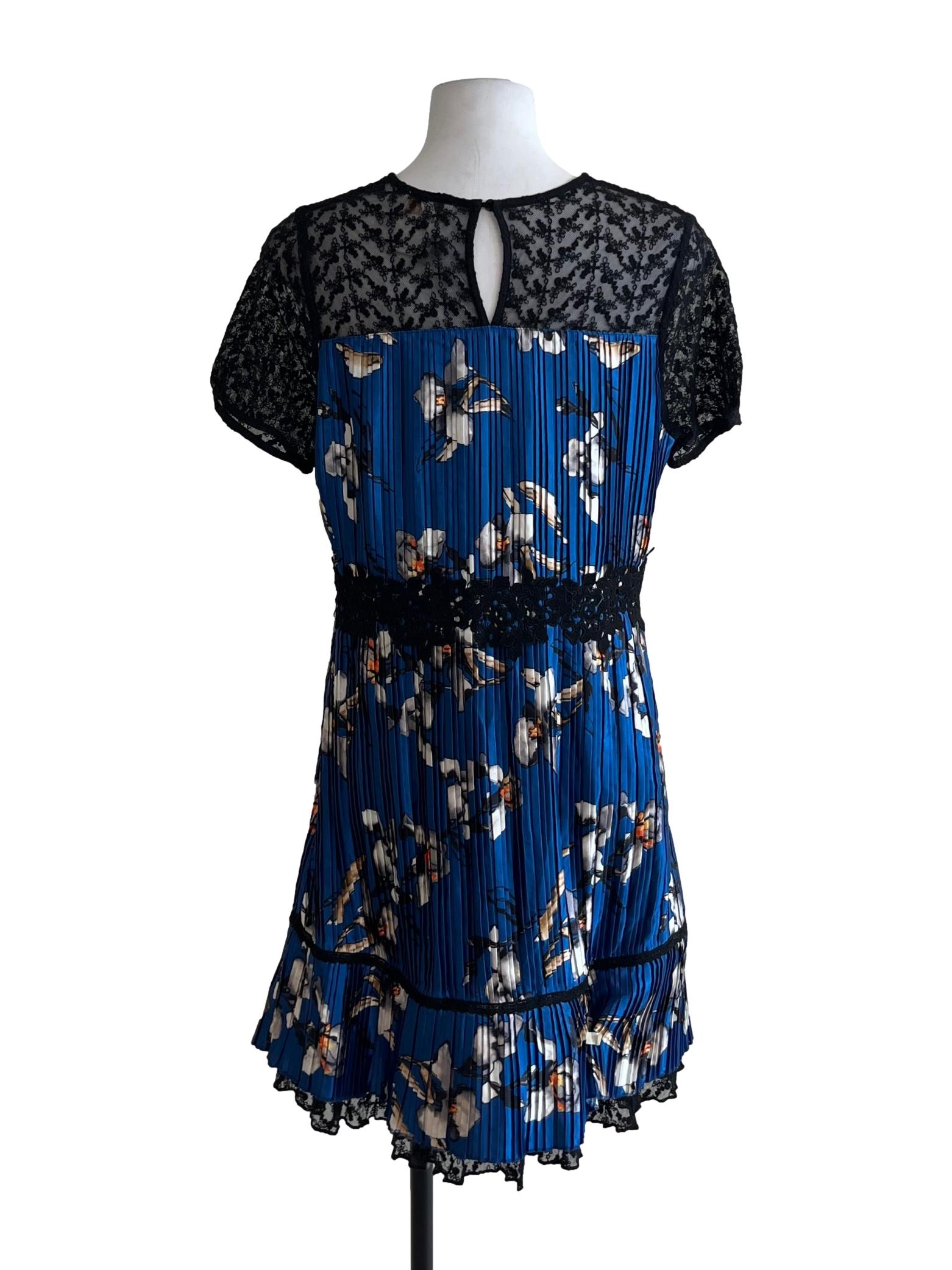 Cobalt Blue Pattern Pleated Dress