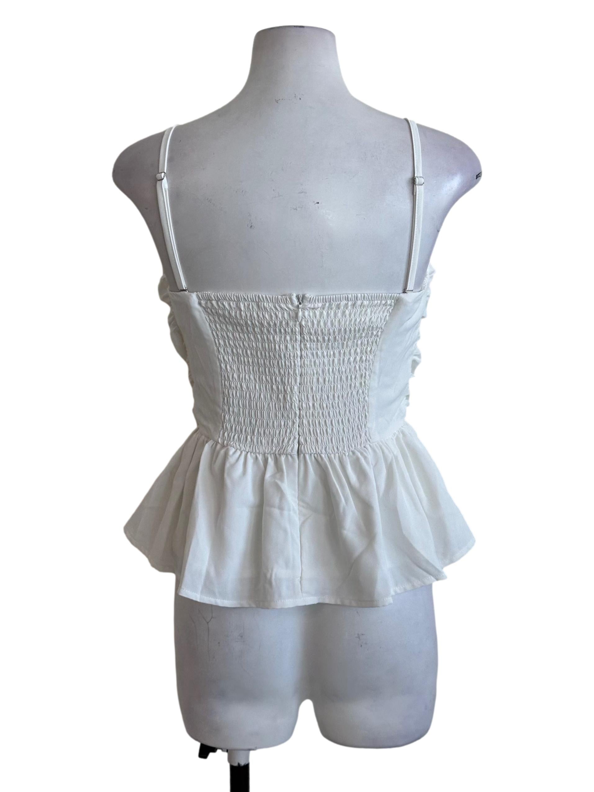 Ivory White Square Neck Drape Peplum Top
