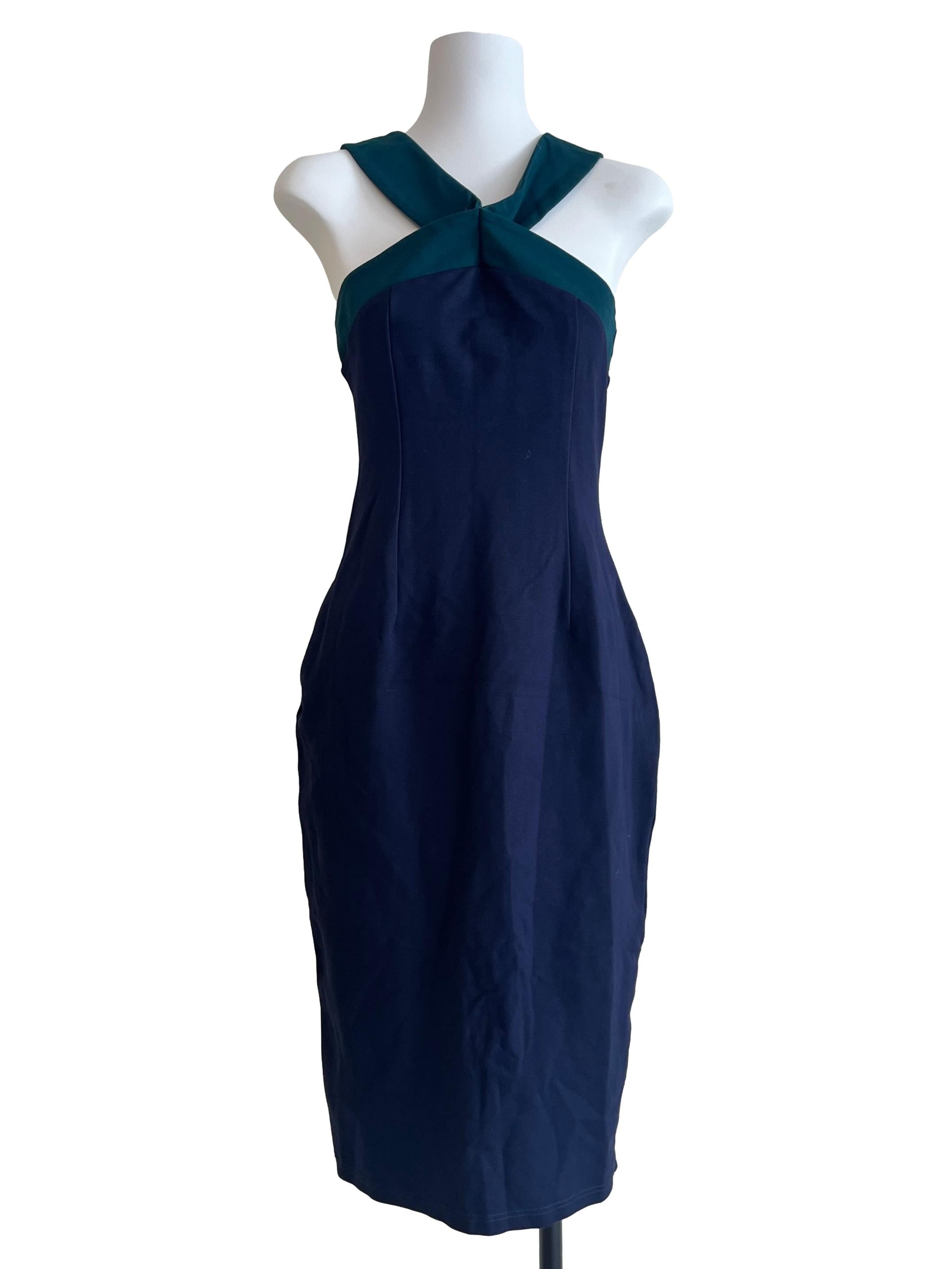 Peacock Blue Halter Strap A-Line Dress
