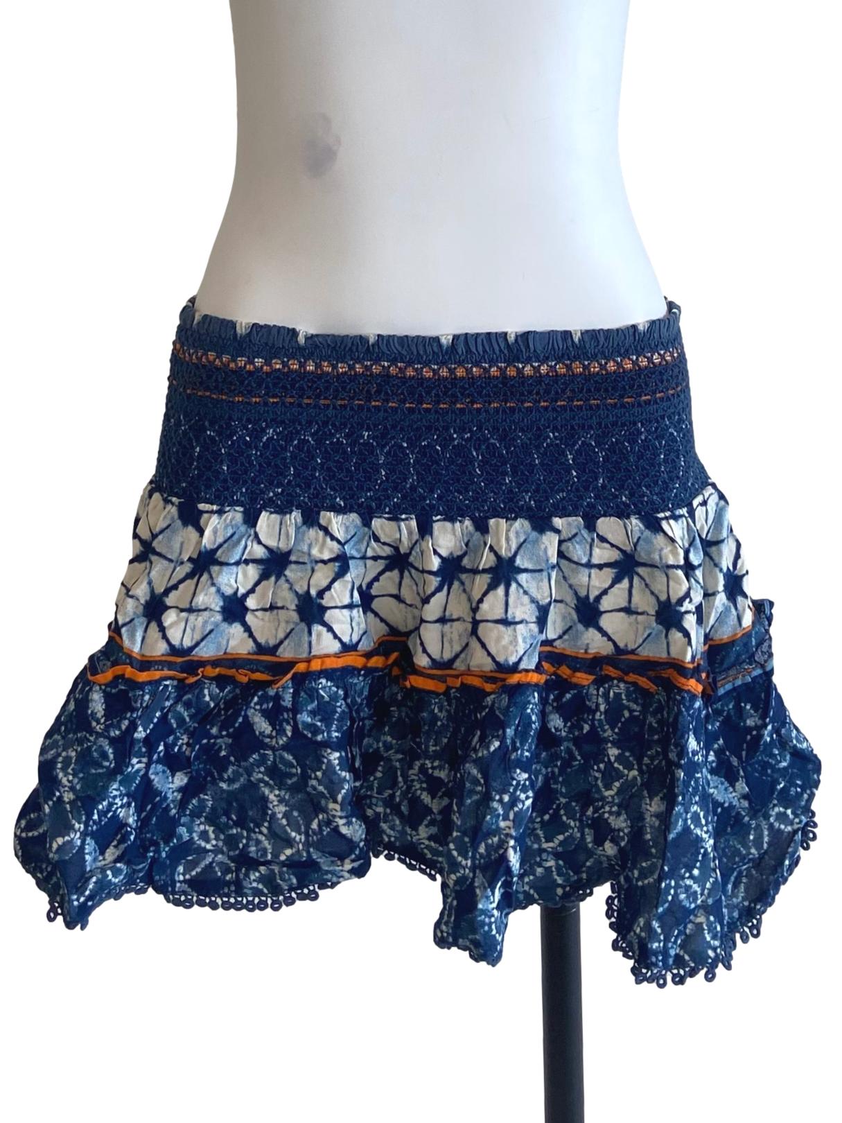 Blue & White Pattern Mini Skirt