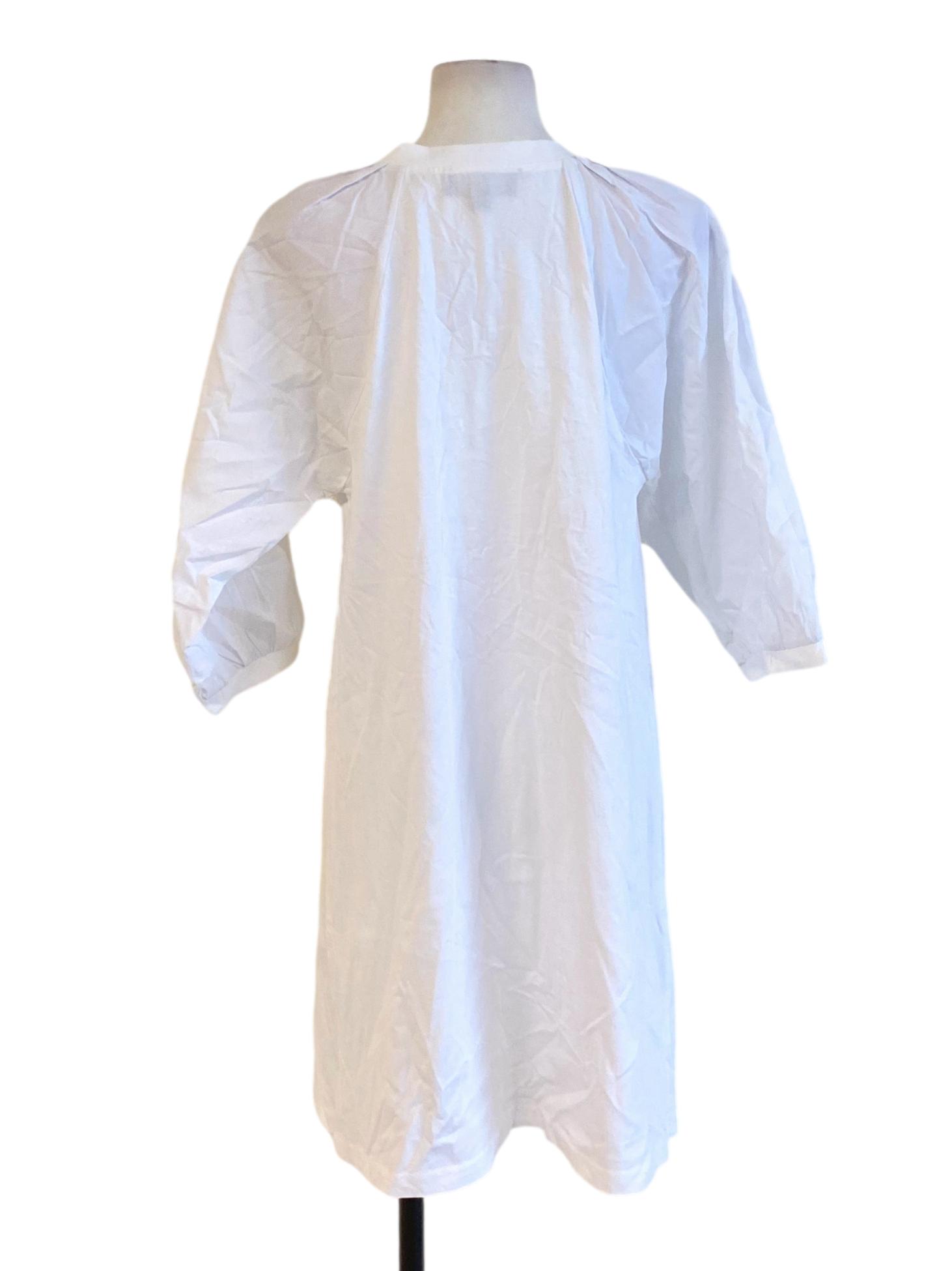 True White V-Neck Peasant Loose Shirt Dress