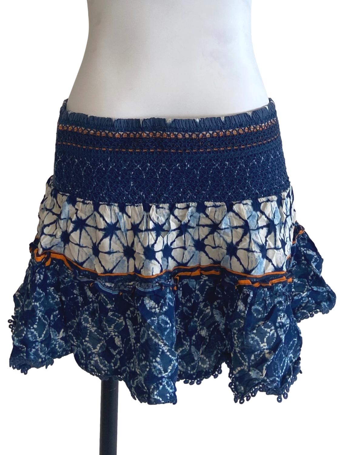 Blue & White Pattern Mini Skirt