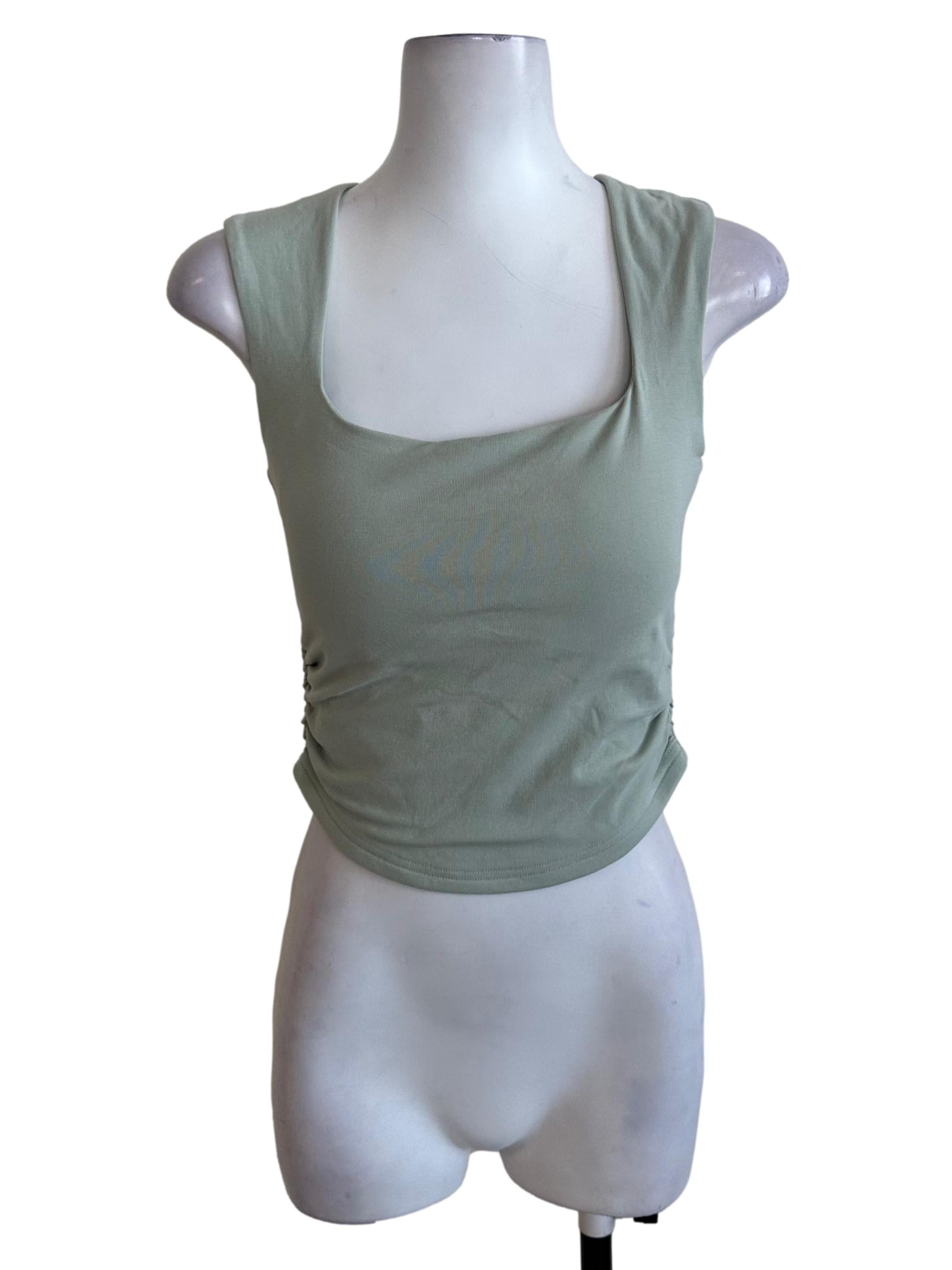 Sage Green Square Neck Fitted Top