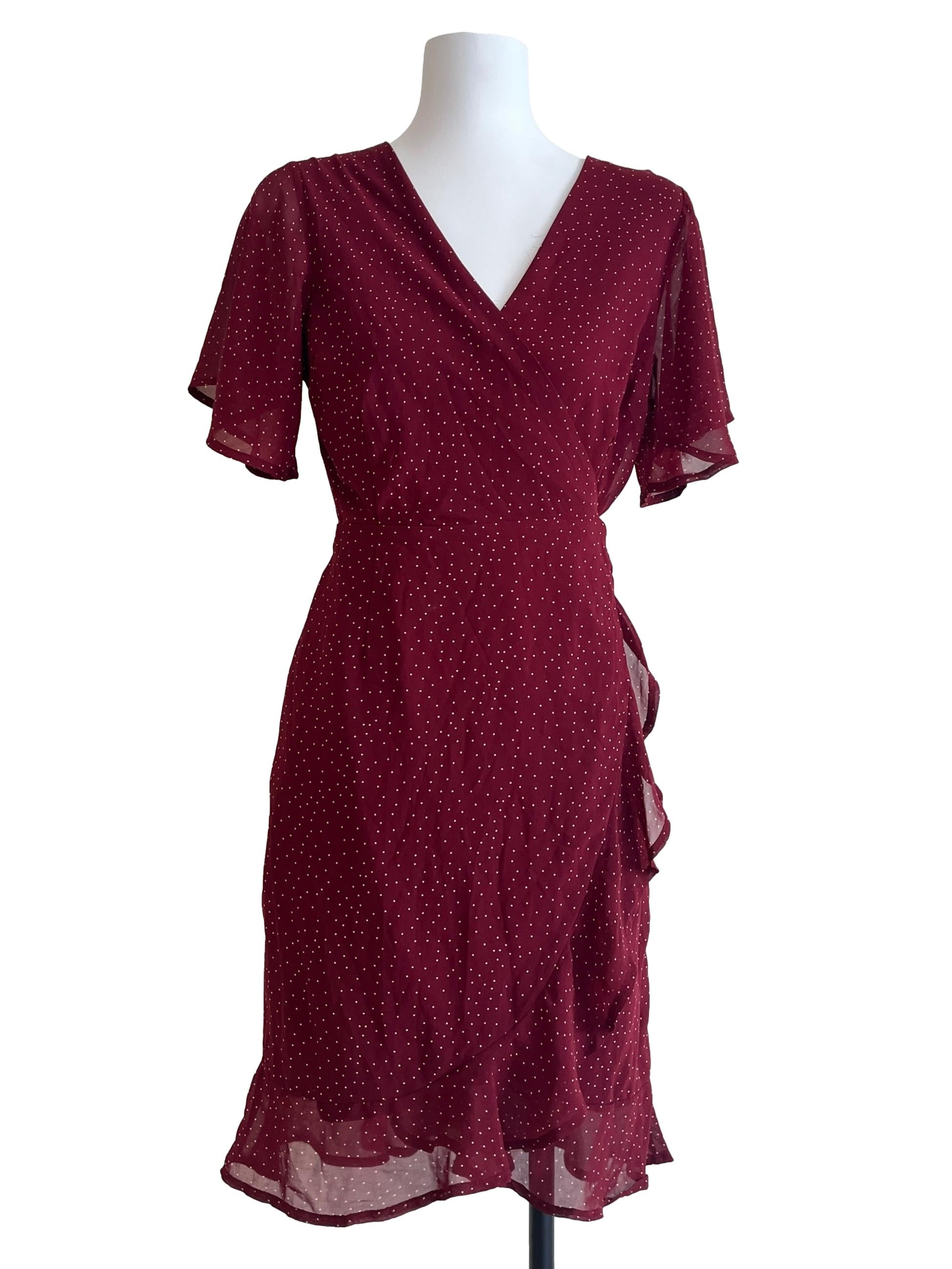 Crimson Red V-Neck Wrap Dress