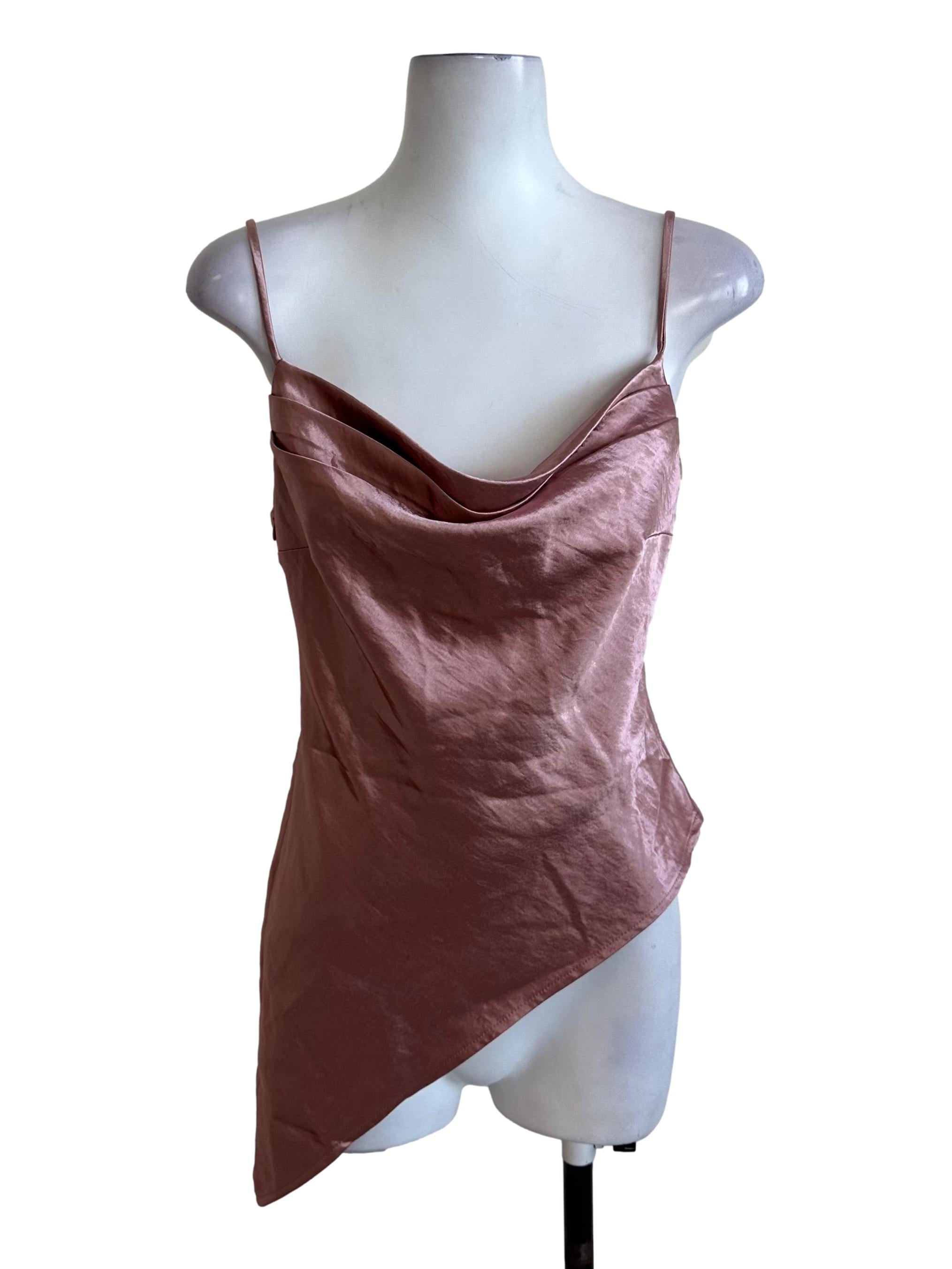 Rose Pink Cowl Satin Asymmetric Top