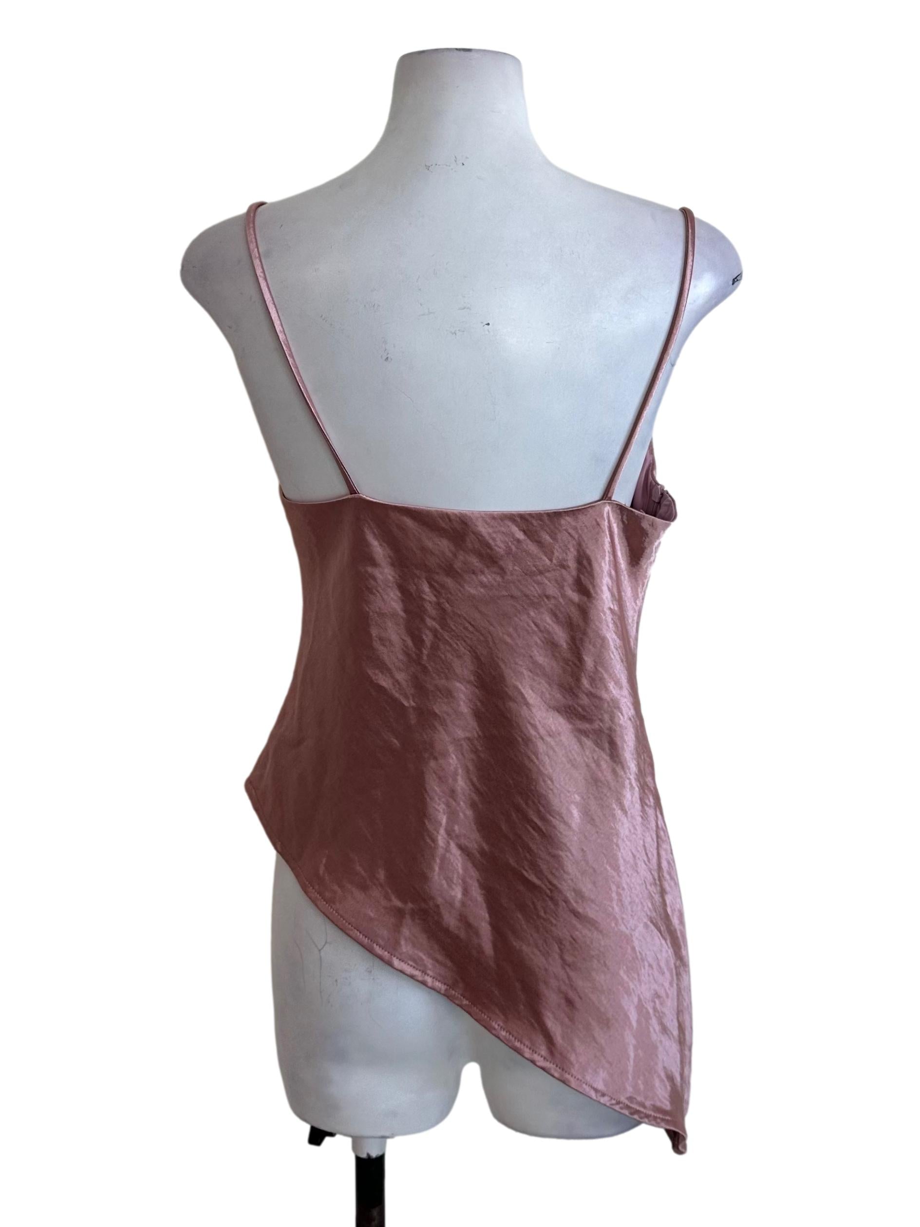 Rose Pink Cowl Satin Asymmetric Top