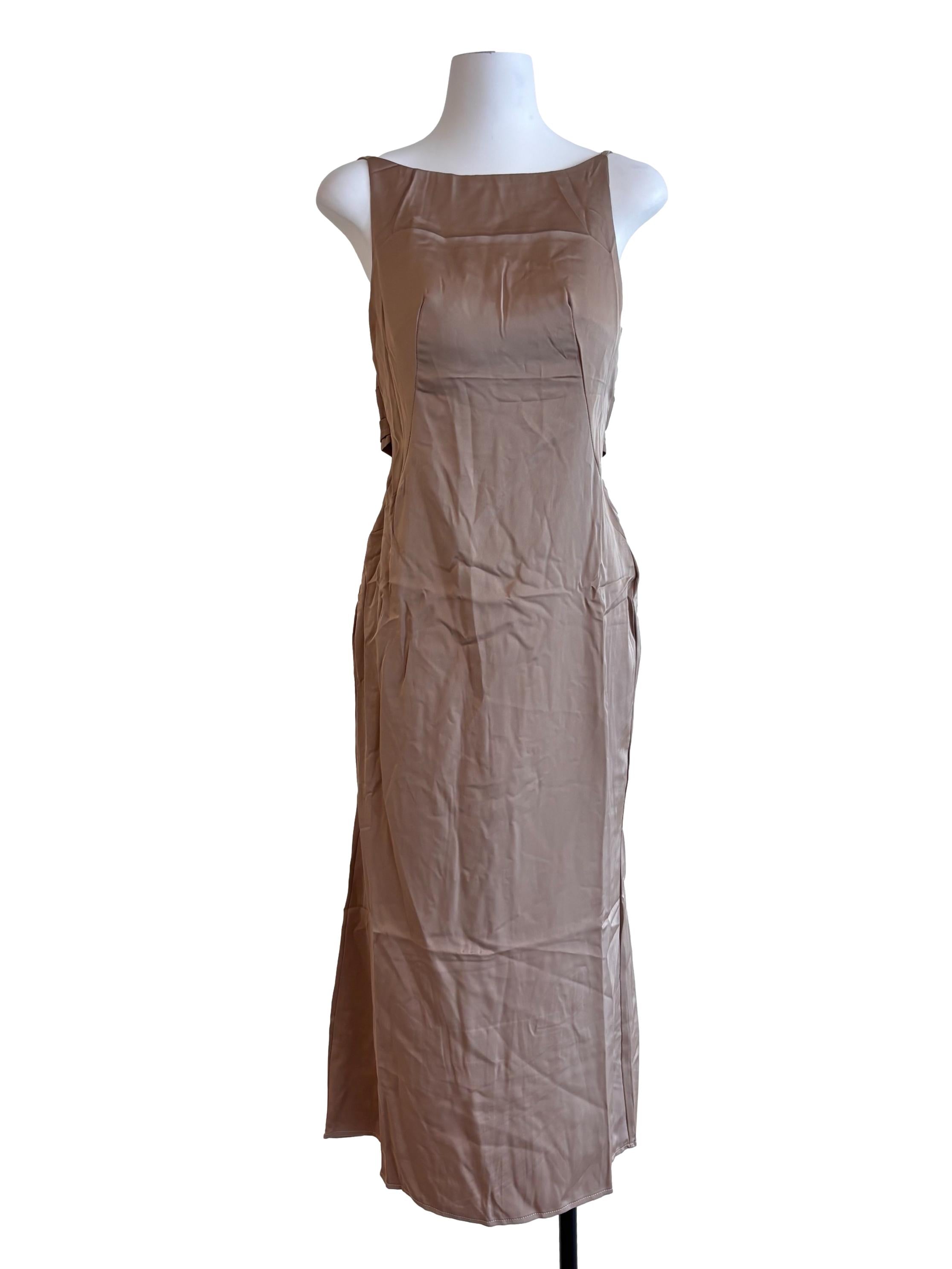 Peanut Brown Cowl Neck Low Back Dress