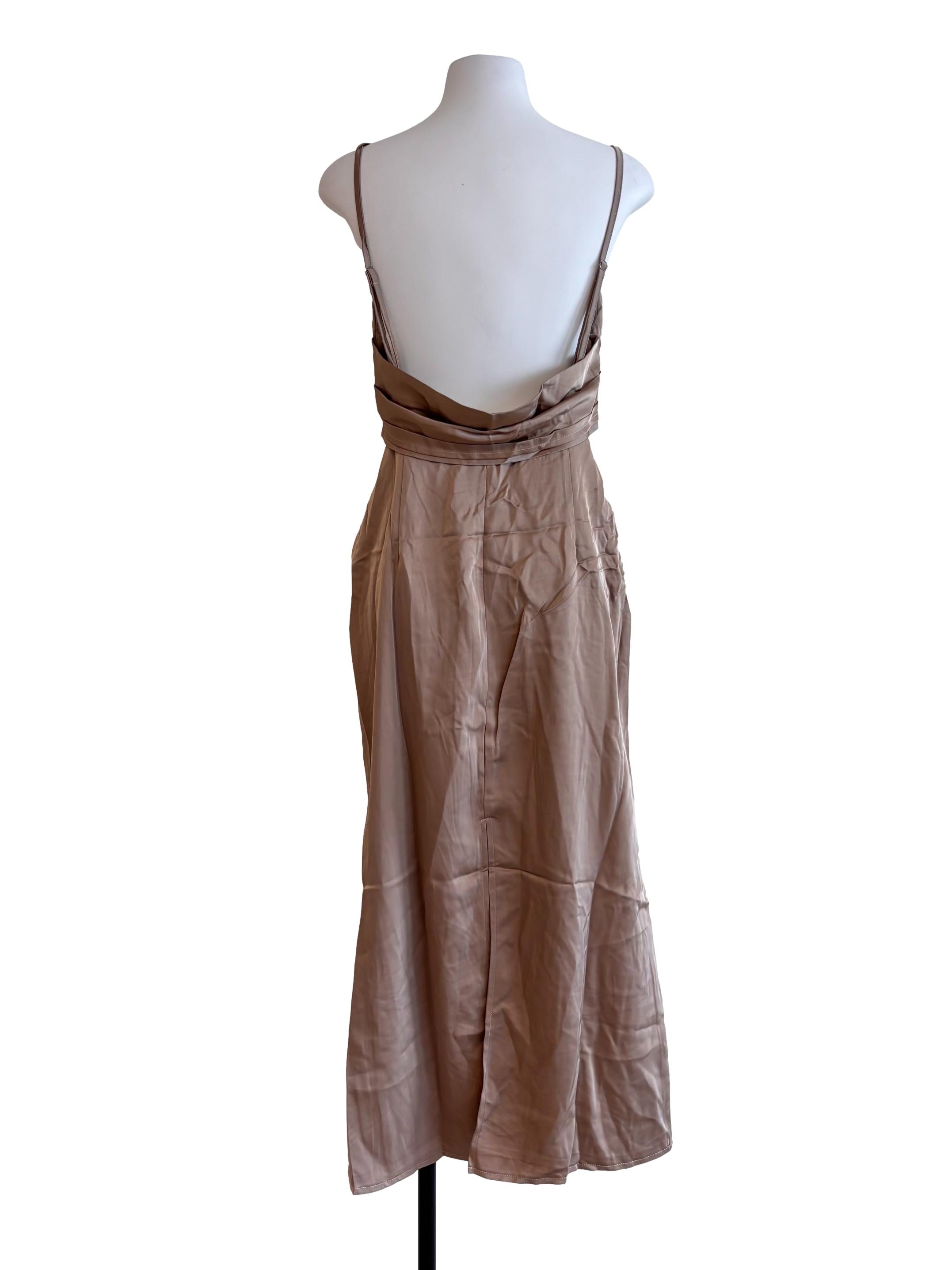 Peanut Brown Cowl Neck Low Back Dress