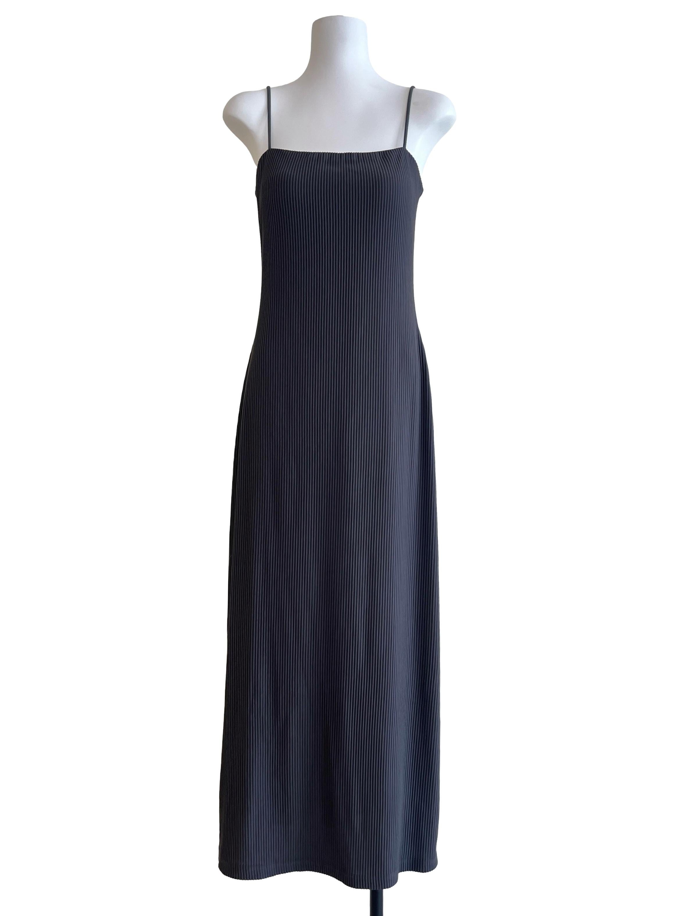 Charcoal Grey Spaghetti Pleated Slip Dress