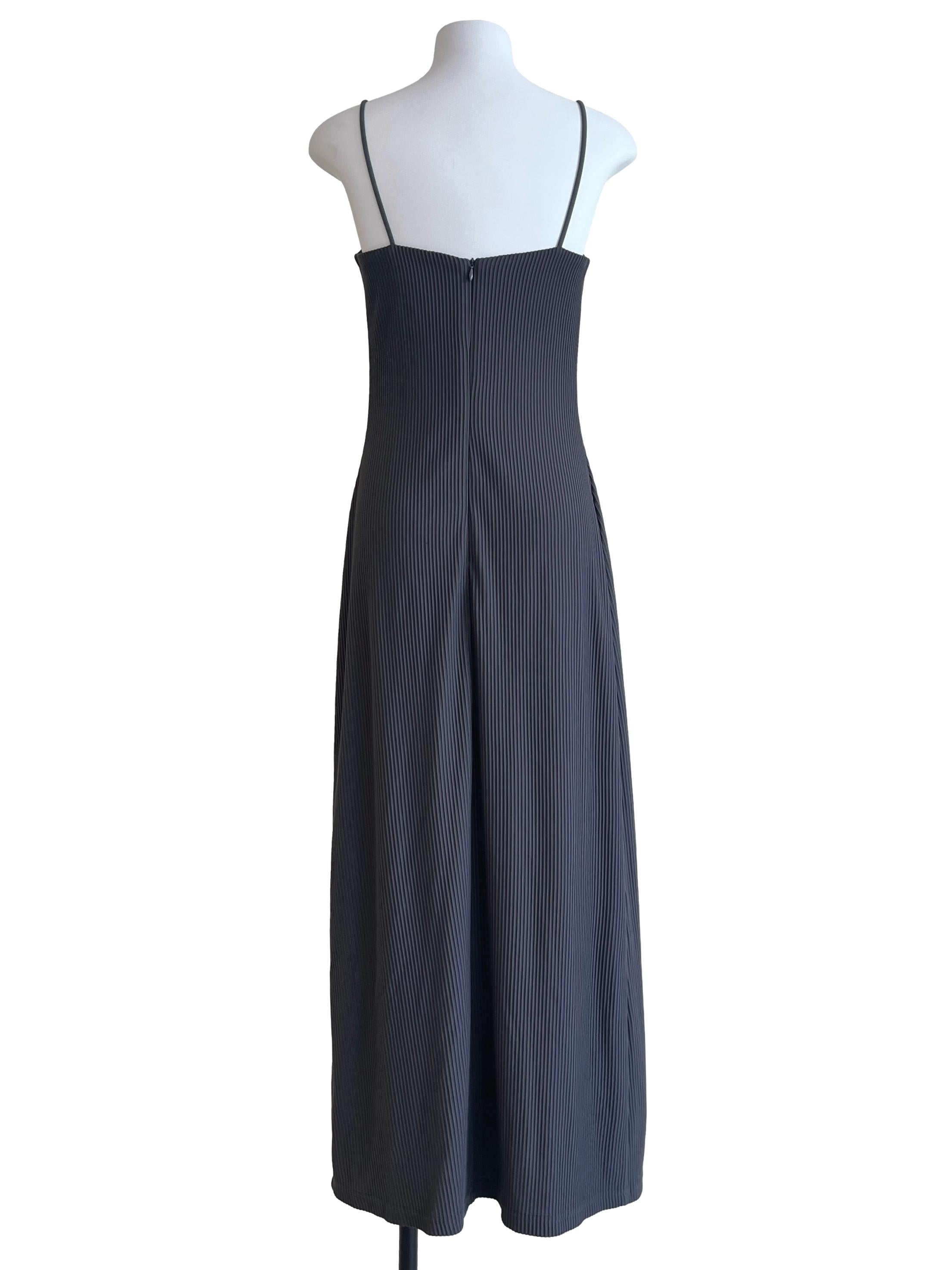 Charcoal Grey Spaghetti Pleated Slip Dress
