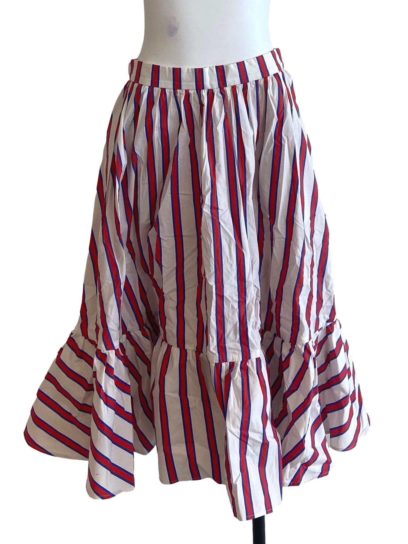 White & Red Stripe Drop Waist Skirt