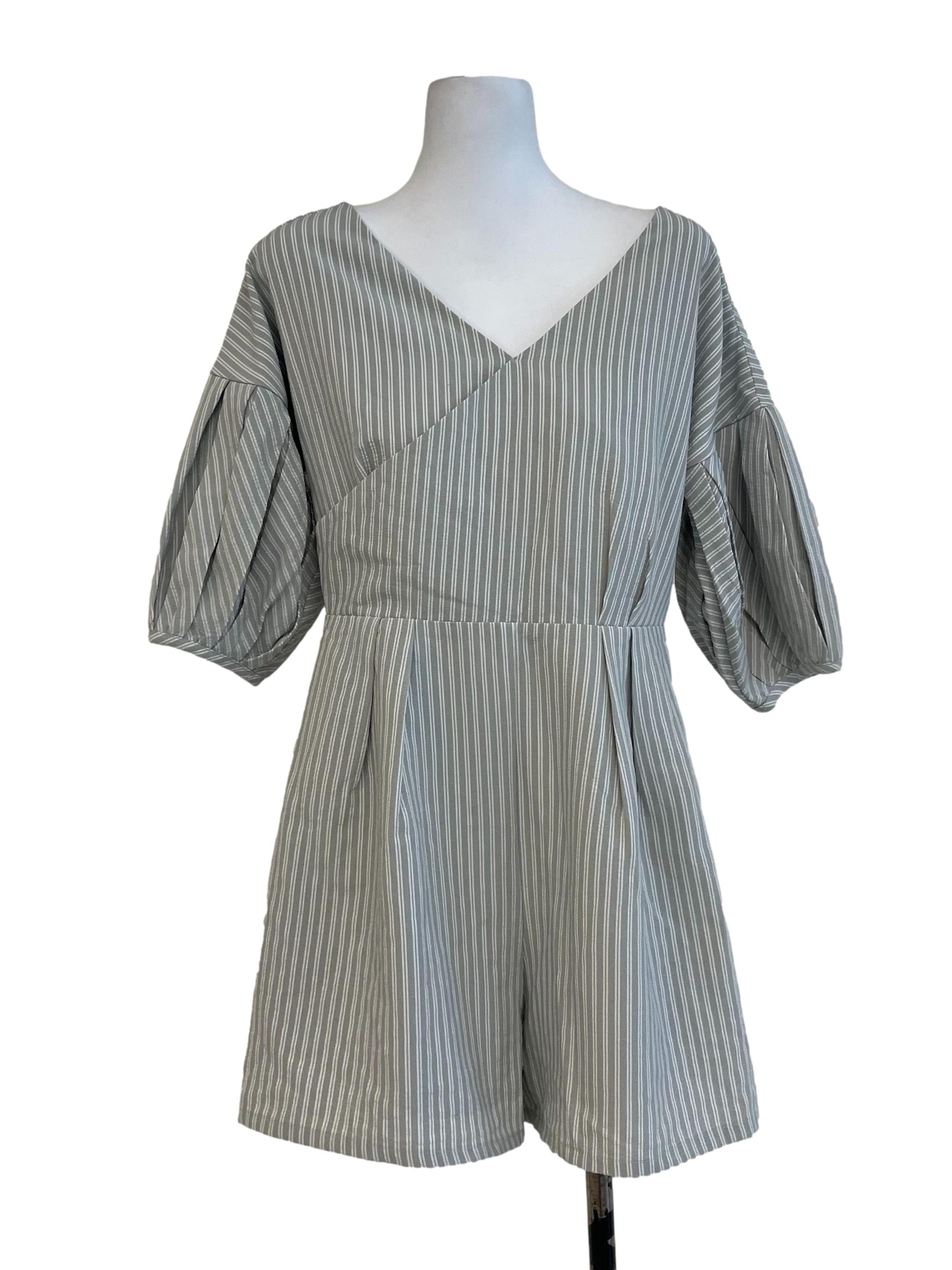 Linen Grey Candy Strips Rompers