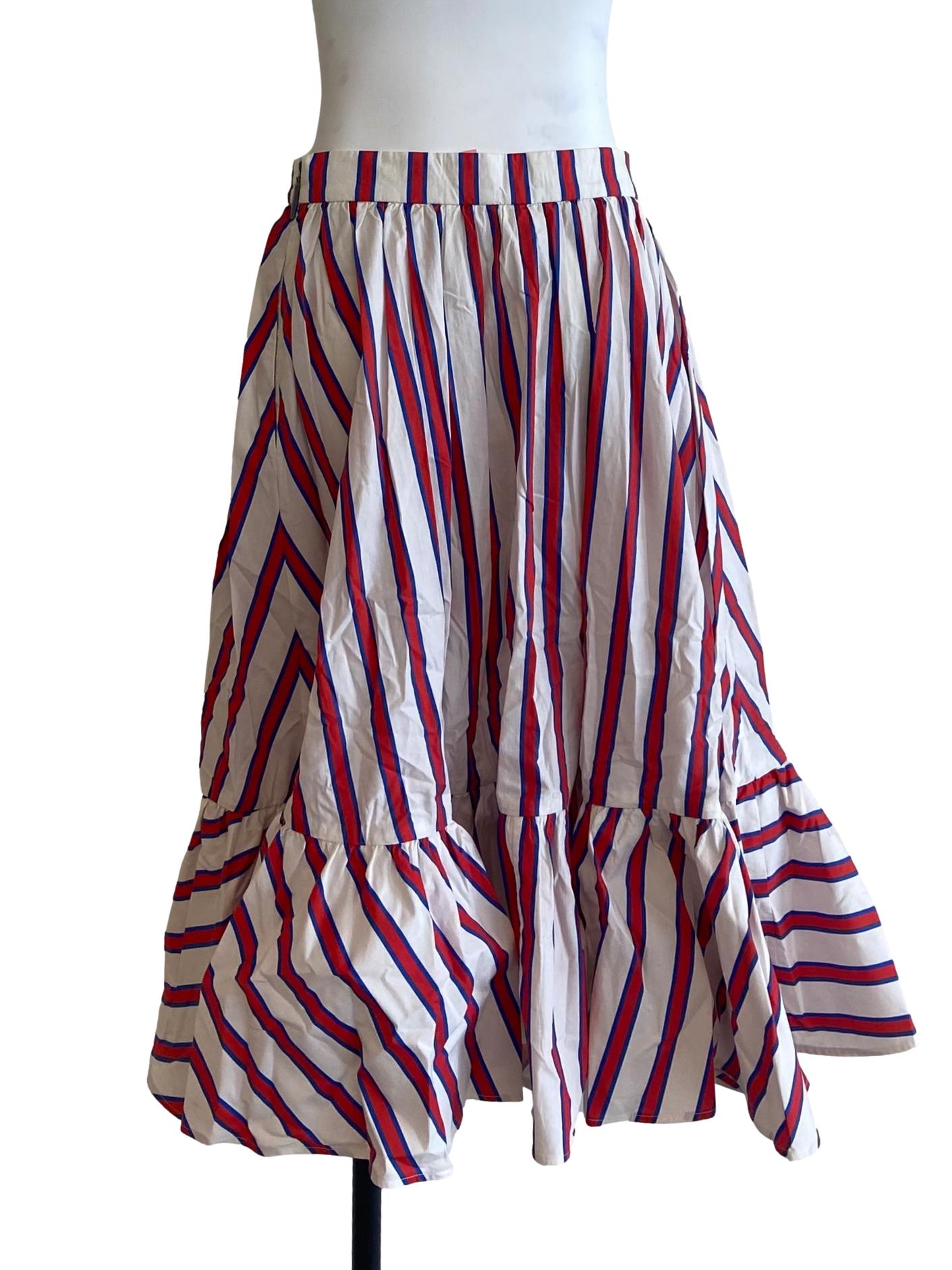White & Red Stripe Drop Waist Skirt