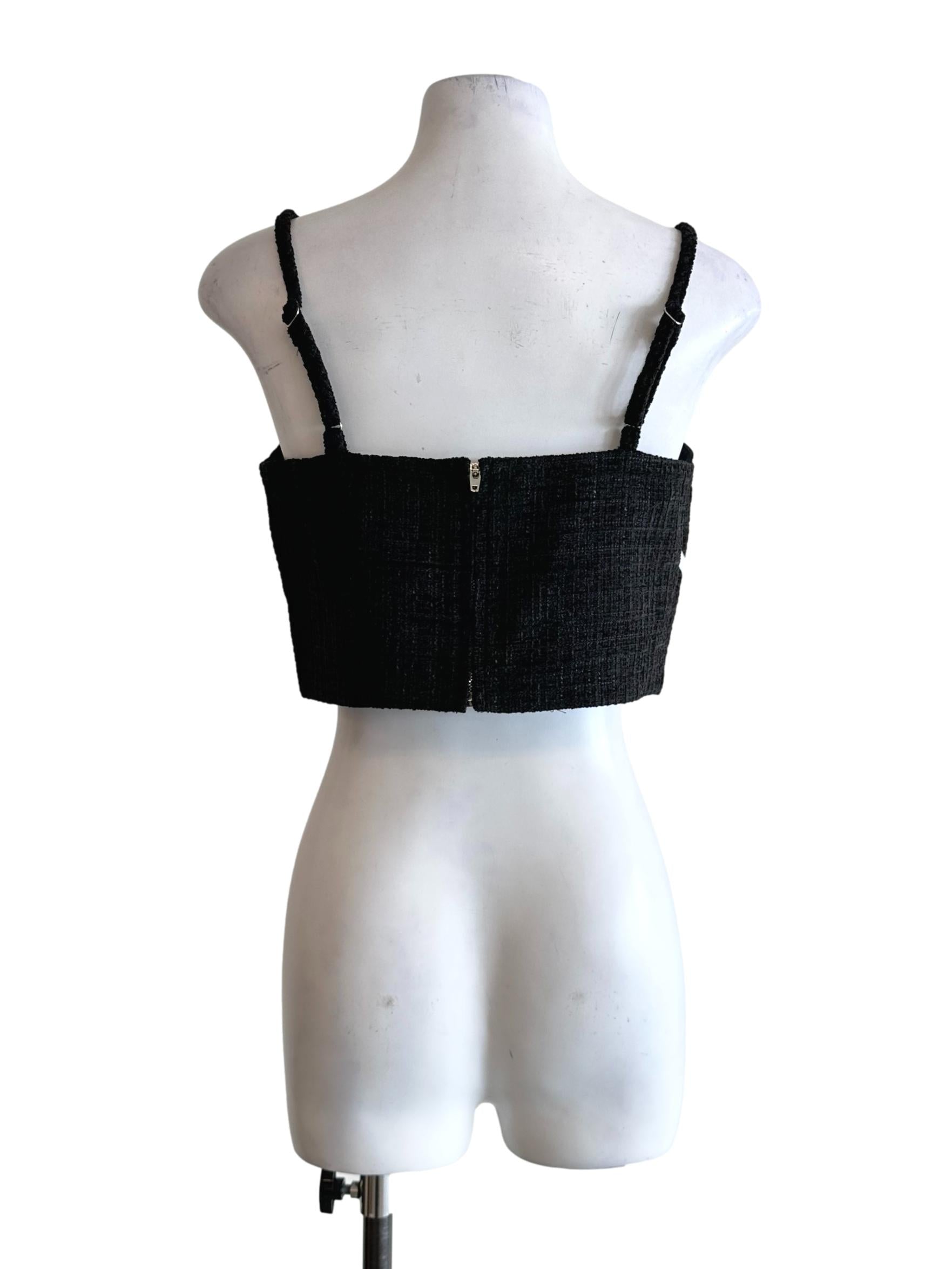 Black Padded Tweed Pattern Top