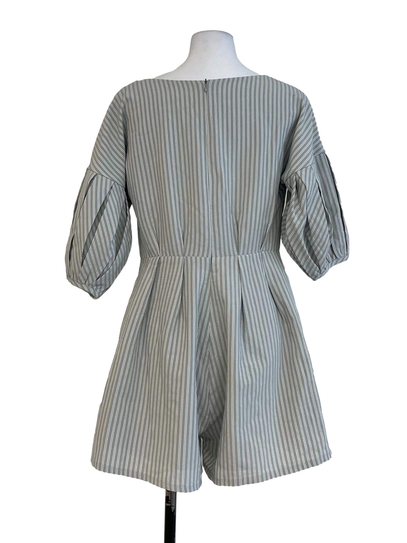 Linen Grey Candy Strips Rompers