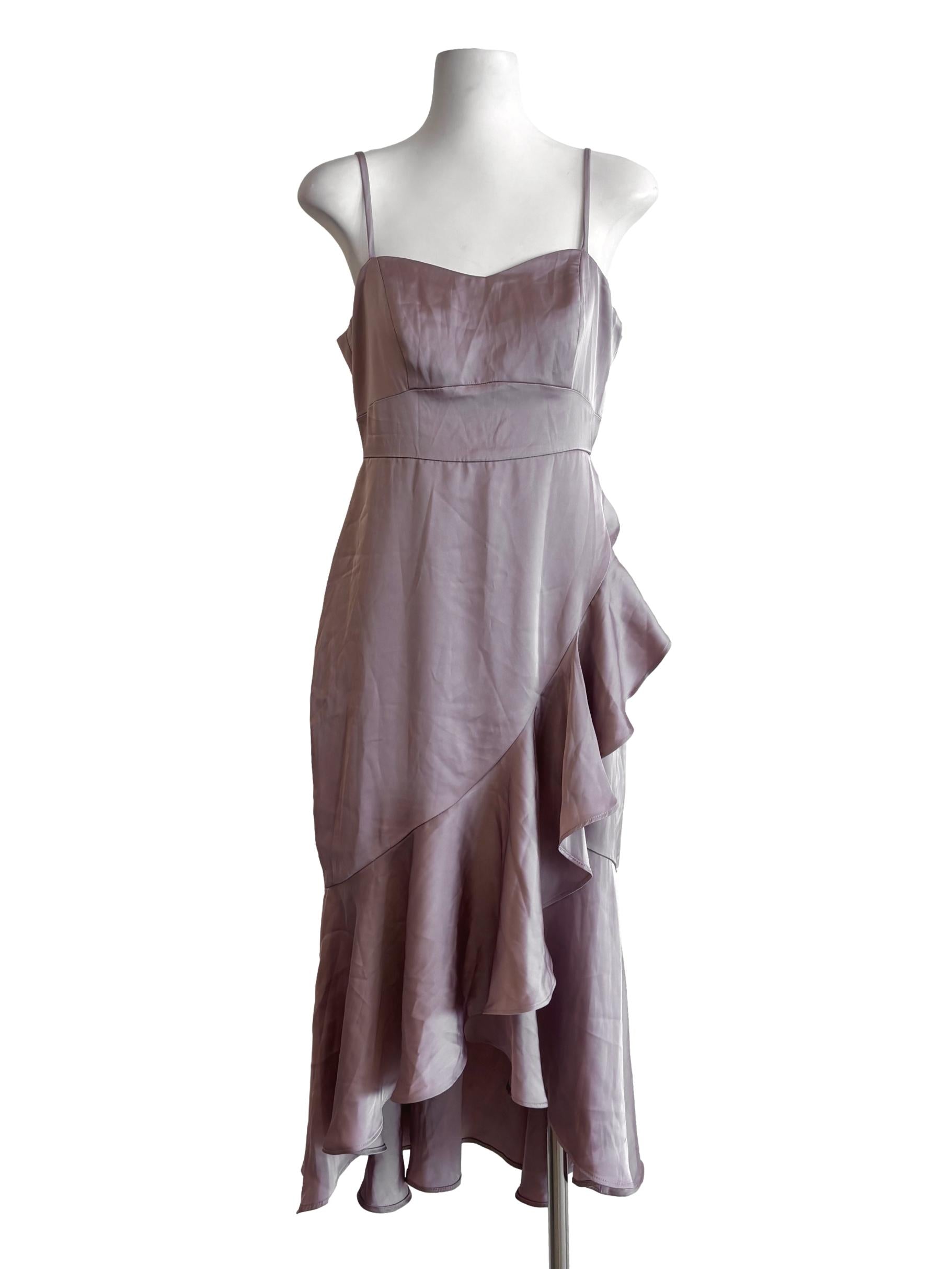 Dusty Rose Sweetheart Ruffle Satin Dress