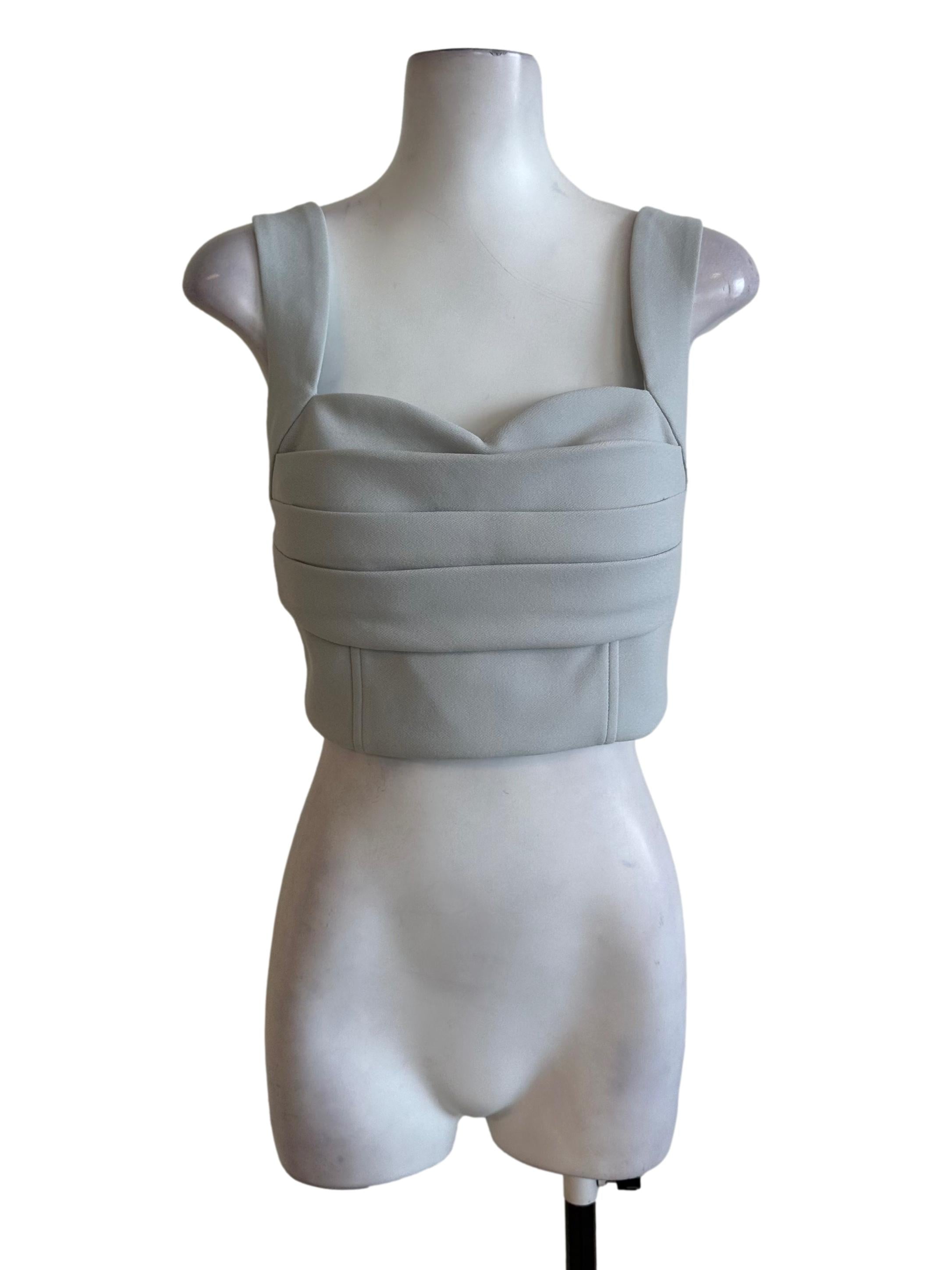 Pale Blue Pleated Fitted Crop Top
