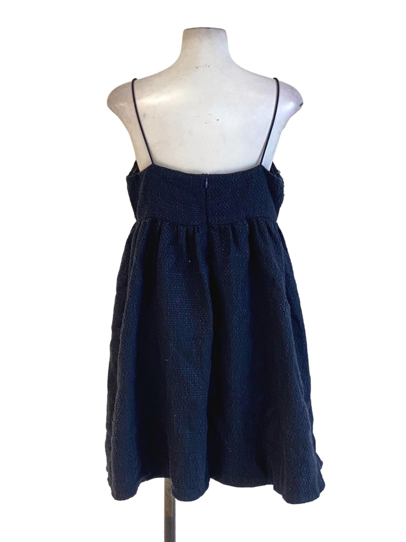 Navy Blue Spaghetti Strap Square Neck Mini Tweed Bouffant Dress