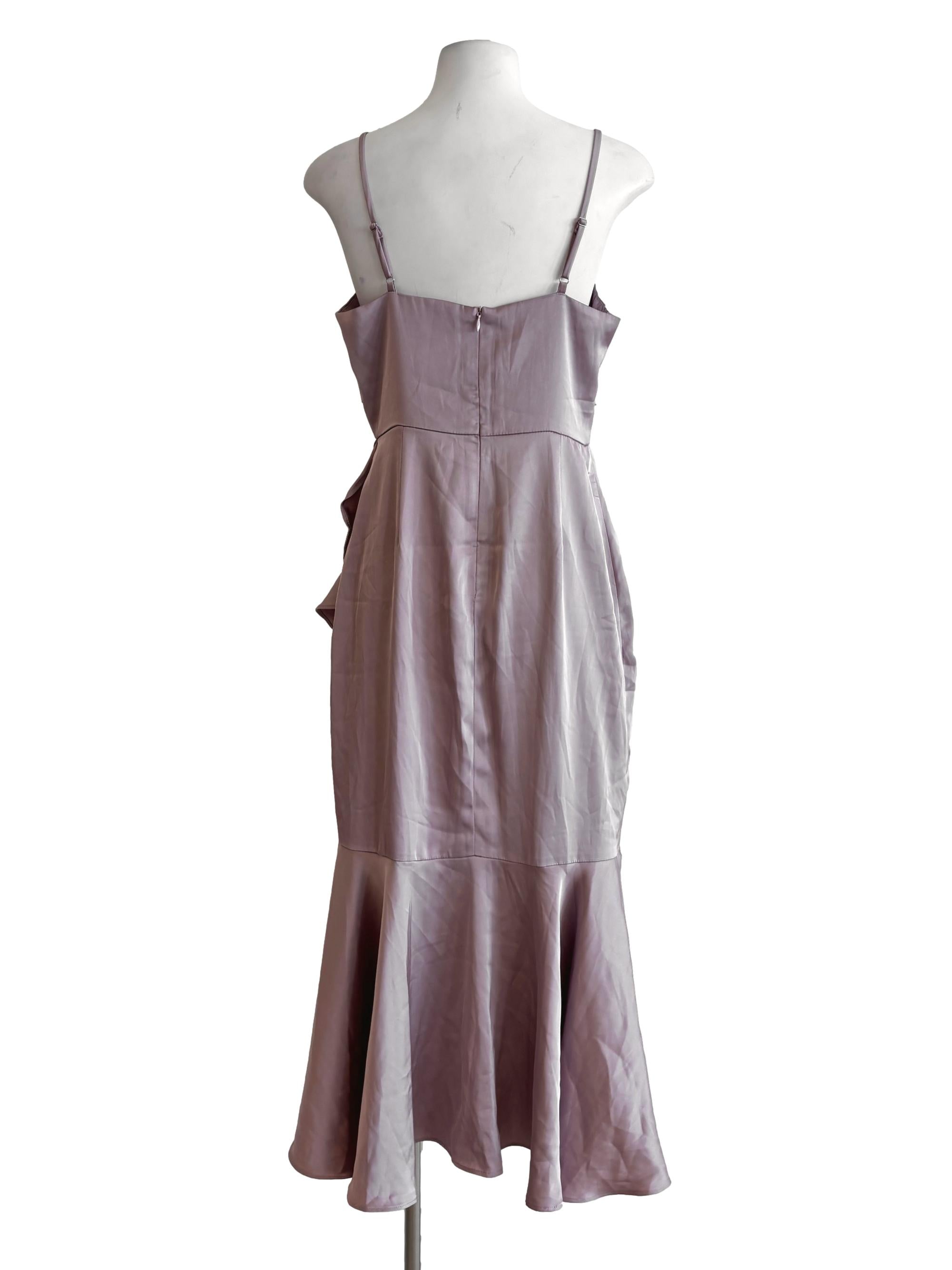 Dusty Rose Sweetheart Ruffle Satin Dress