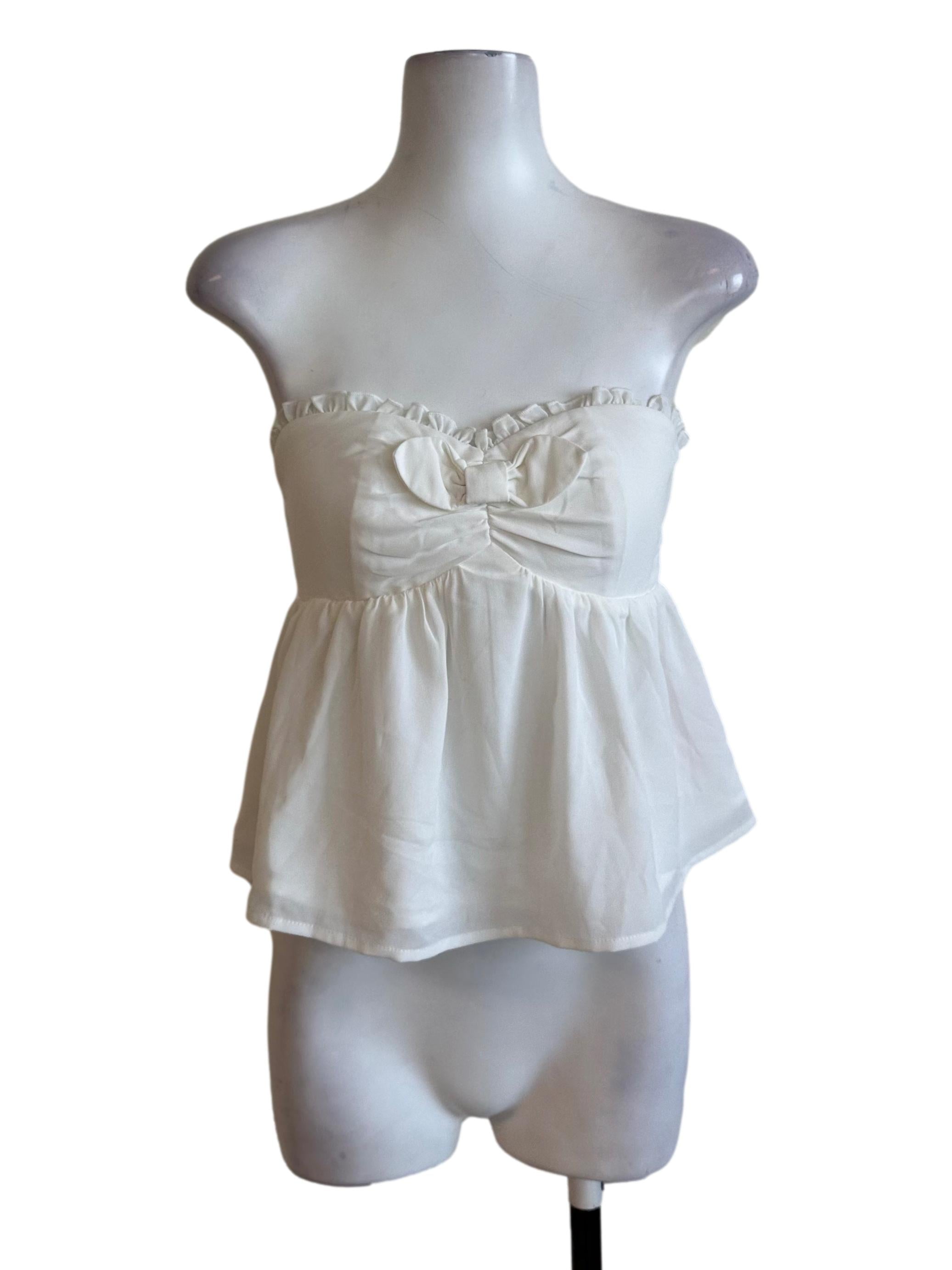 Pearl White Ribbon Ruffle Peplum Tube Top