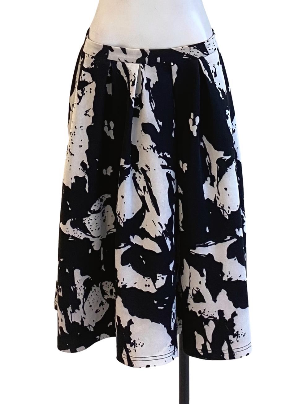 Ebony Black Brushstrokes Abstract A-Line Skirt