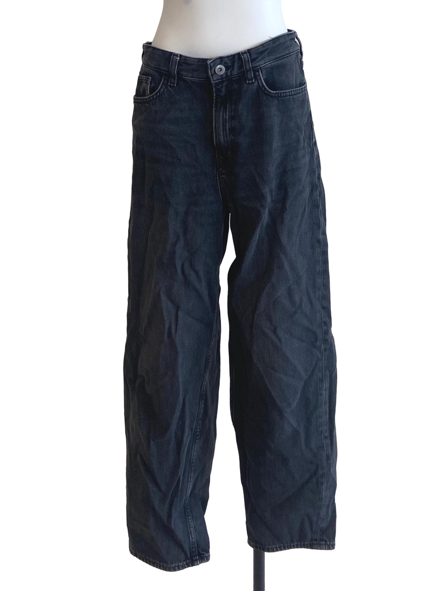 Black Herringbone Straight Leg Jeans