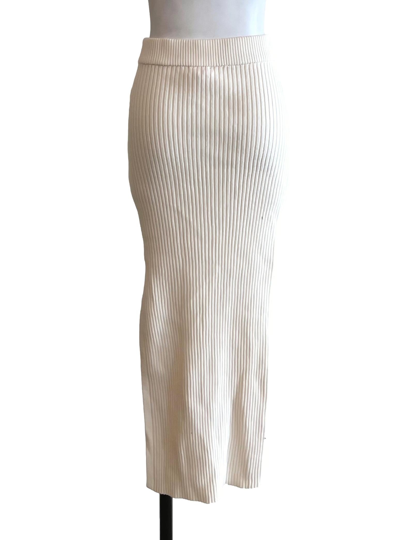 Cream Ribbed Knit Skirt
